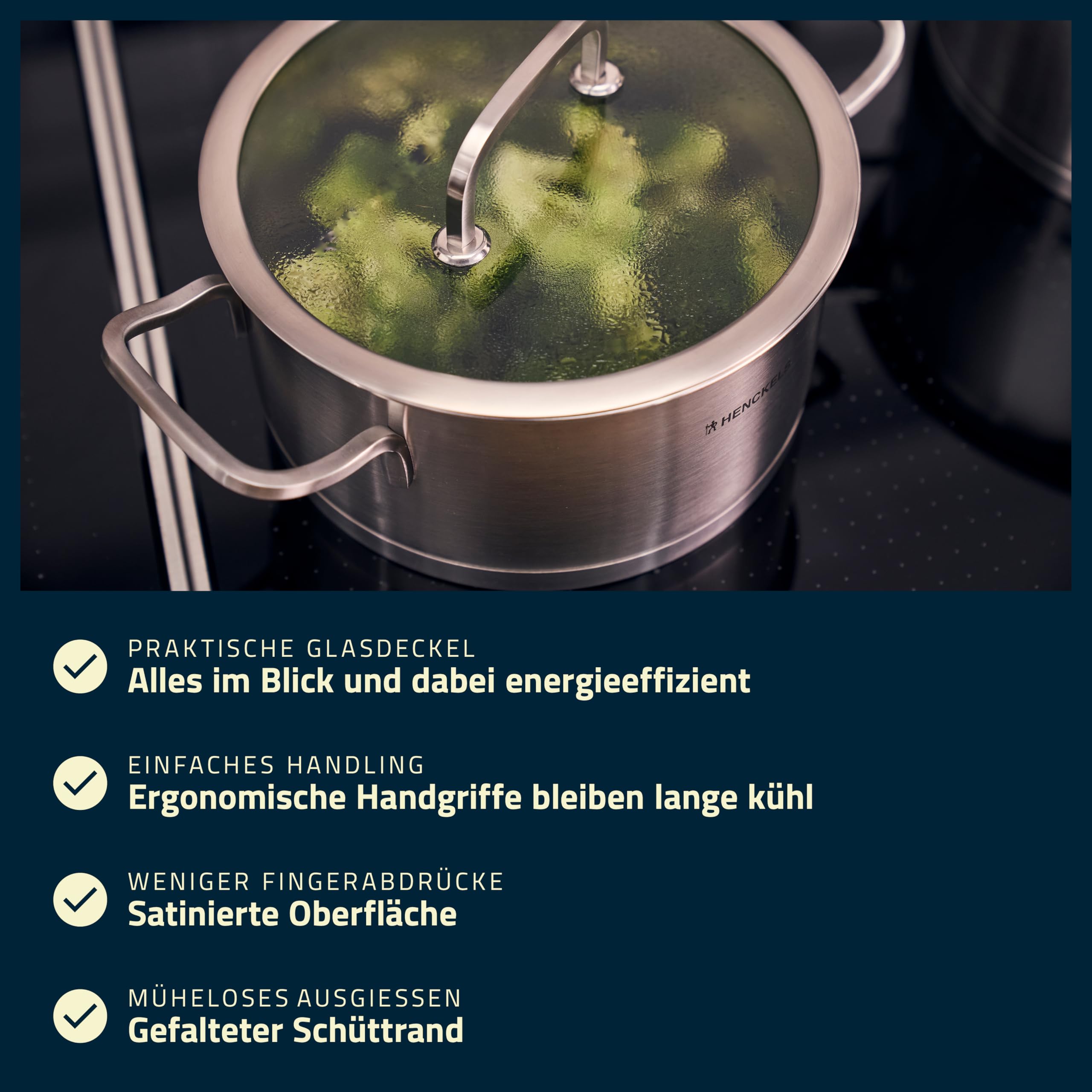 HENCKELS Pulse Kochtopfset 5-tlg,Glasdeckel, Induktion, Edelstahl | Für alle Herdarten