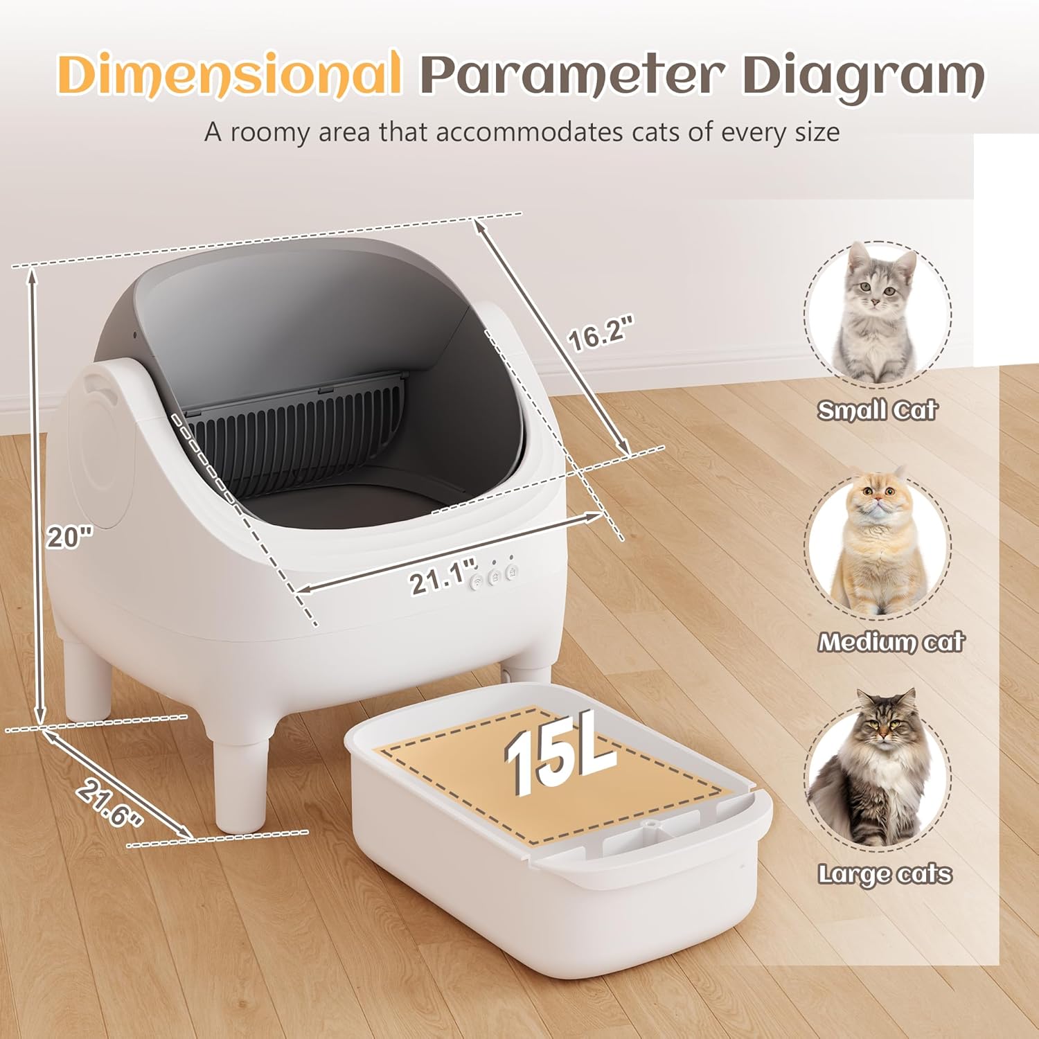 Dimensional diagram of Greesum Automatic Self-Cleaning Litter Box
