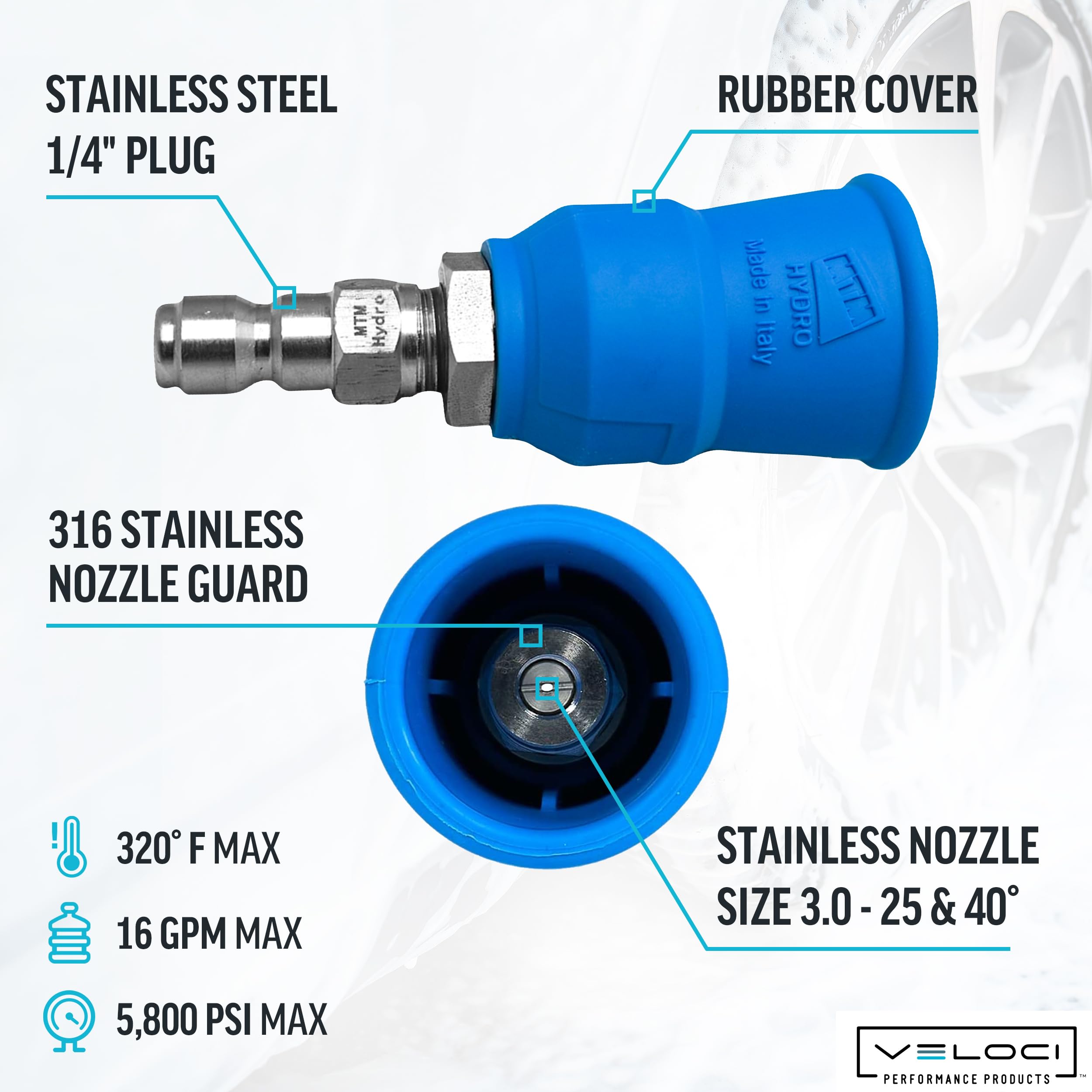 MTM Hydro Acqualine 16.7201 - Protezioni per ugelli per idropulitrici con supporto protettivo, attacco rapido da 1/4", per uso commerciale, kit 3.0 da 25 e 40 gradi