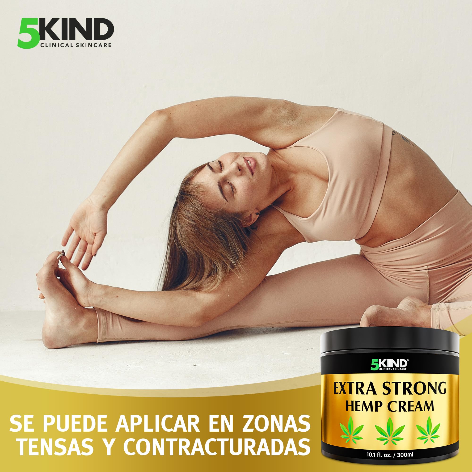 5kind Crema de cáñamo extra fuerte 300 ml - Crema de aceite de cañamo y árnica - Crema masaje, espalda, región lumbar, músculos, rodillas, cuello, hombros - Rica en extractos naturales