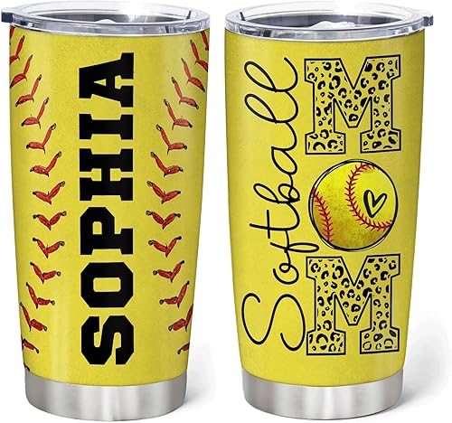 Hyturtle Vaso de sóftbol personalizado, regalo de softbol para mamá, entrenadora, mamá, hija, hermana, amiga, botella de softbol, vaso de acero