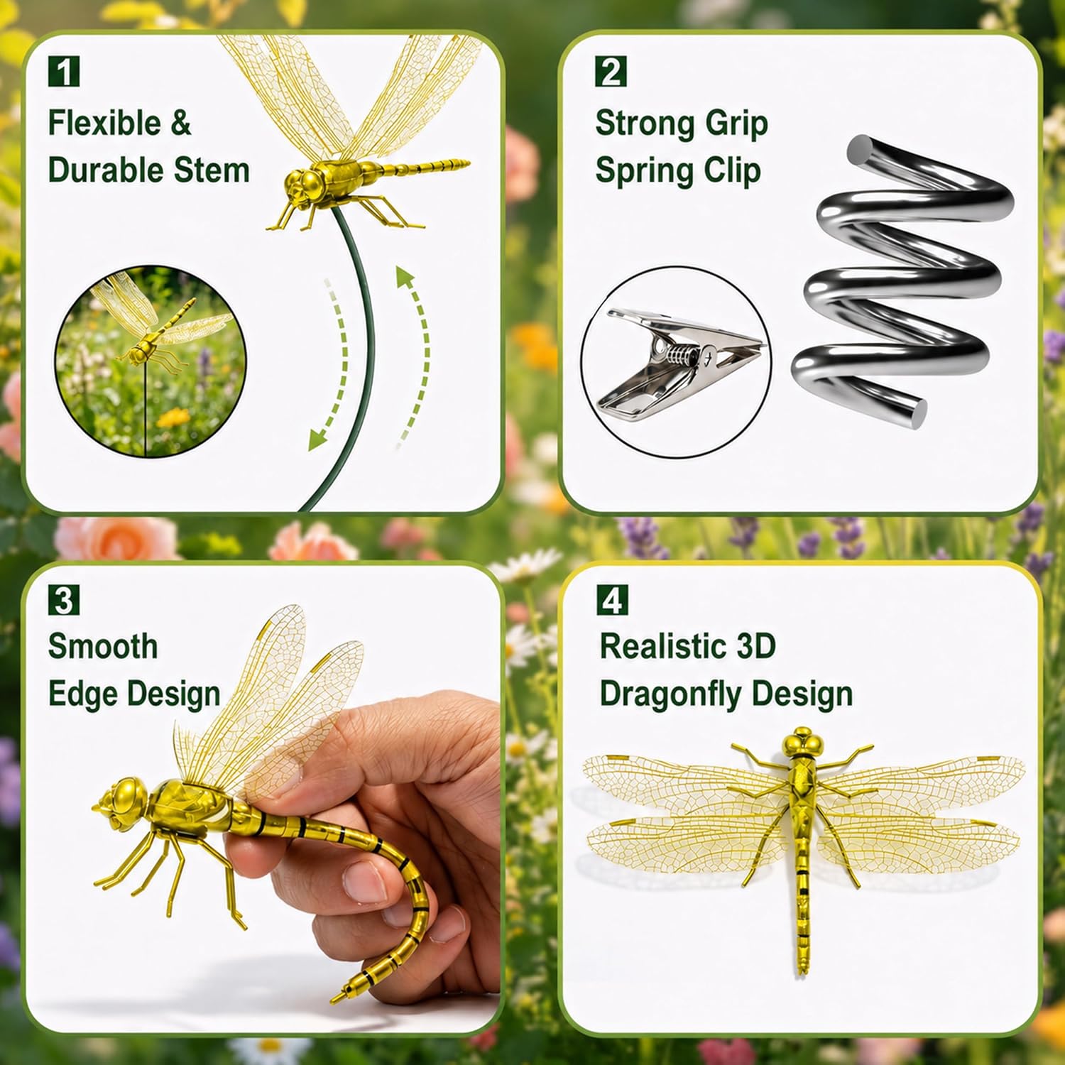 8 Pack 3D Dragonfly Clips, Realistic Fake Dragonflies with Stakes