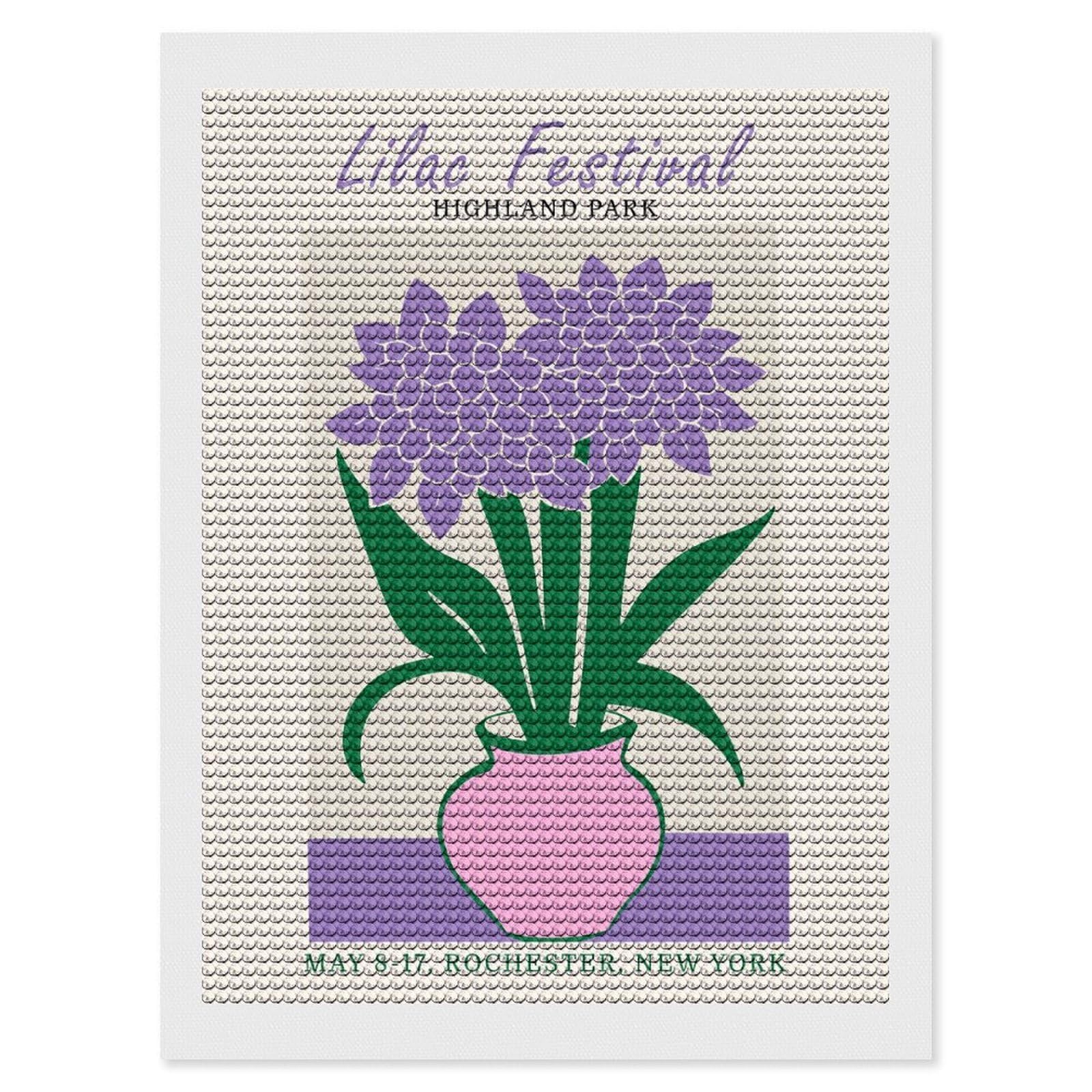 Junmoney Rochester Lilac Festival Diamond Painting Canvas Set 12"x16", for Adults, Bedroom Decor, Good for Quiet Evenings, Festive Craft Gift