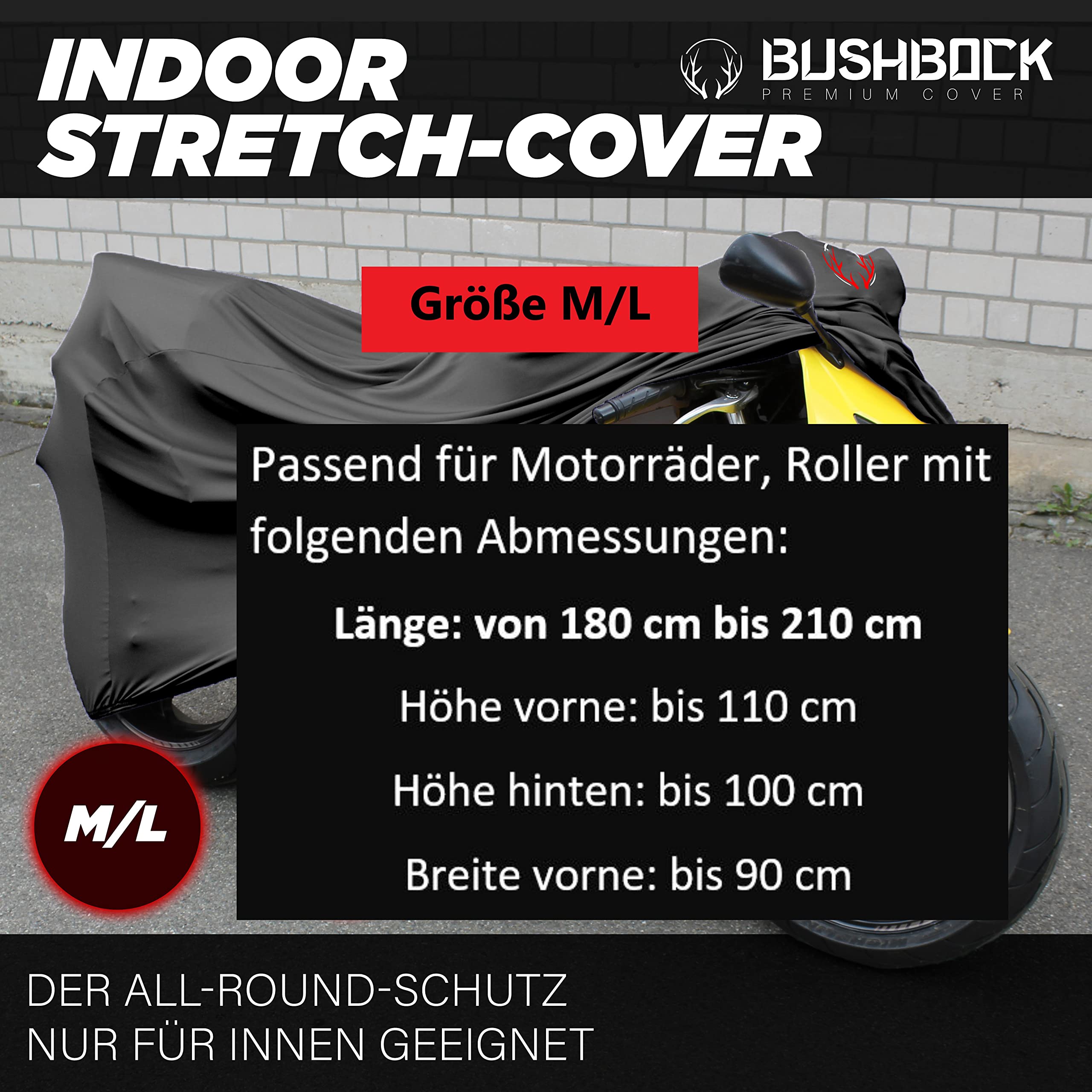 BUSHBOCK® Premium Cover Indoor motorfiets afdekzeil stofbescherming elastische, ademende fluwelen stretchstof (XL - XXL, rood