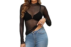 Womens Black Long Sleeve Sheer Top