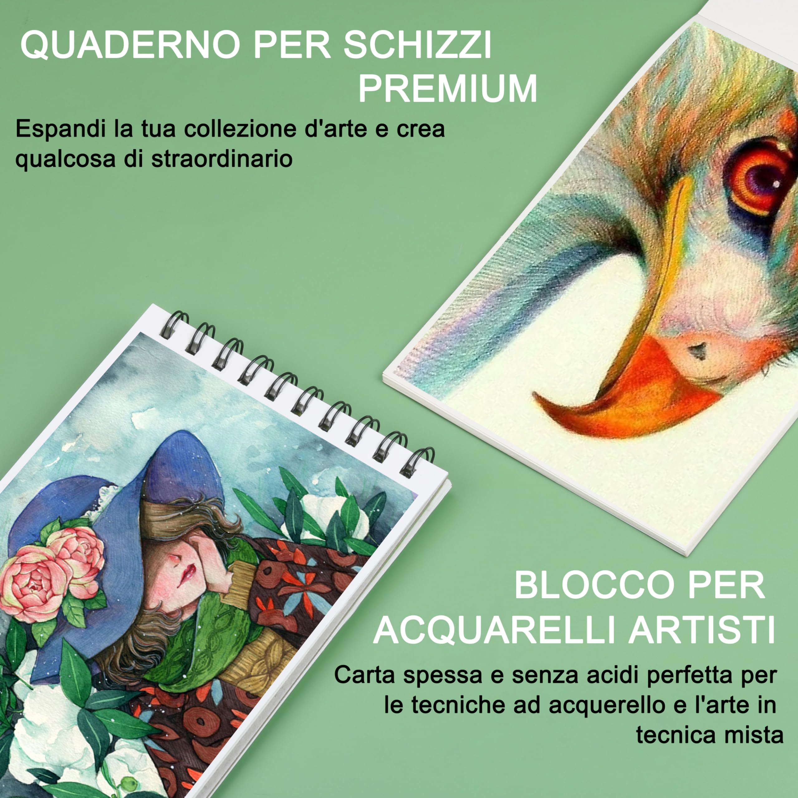 KALOUR 76 Kit di Disegno e Schizzo - Set di Materiali Artistici con Taccuino e Carta Acquerello - Include Tutorial, Matite Pastello, Acquerello, Schizzo, Colorate, Metalliche, Carboncino