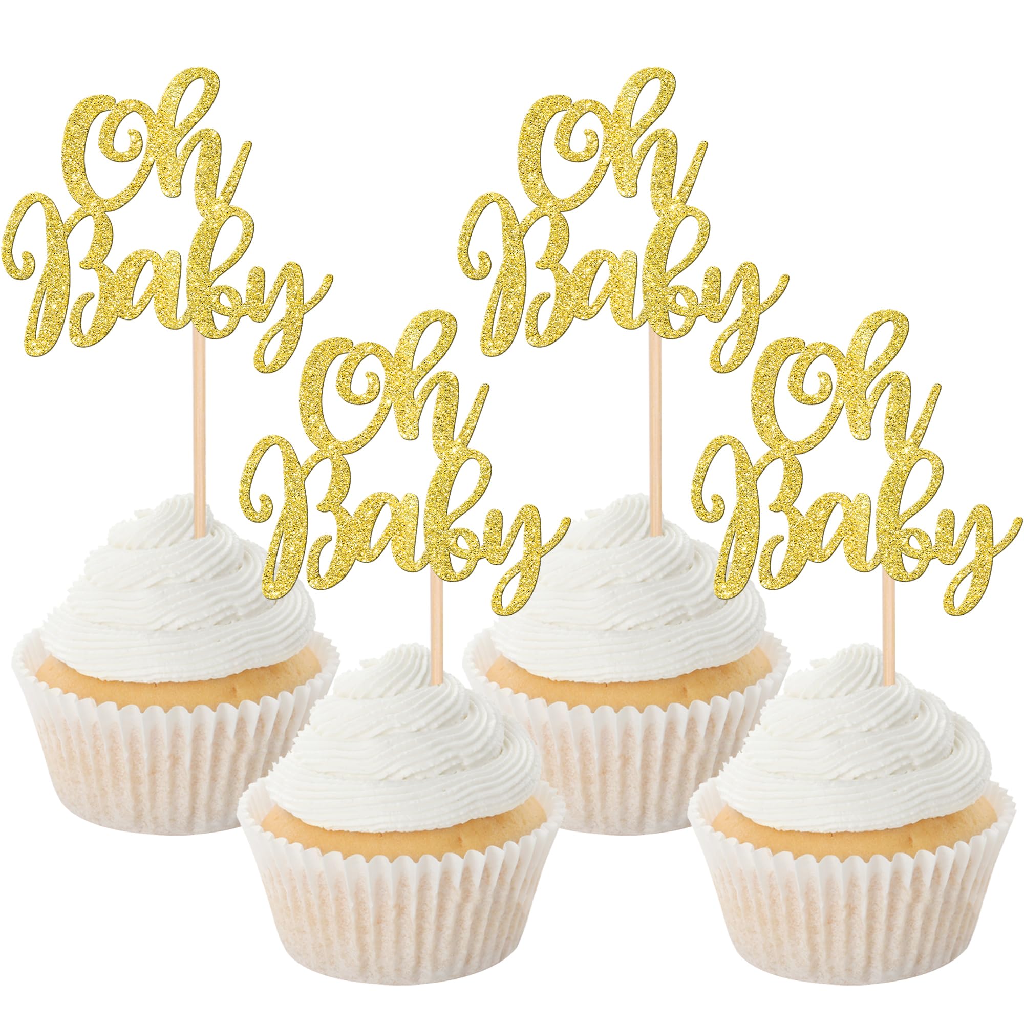 Amazon.com: 24 PCS Oh Baby Cupcake Toppers Glitter Baby Shower Cupcake ...