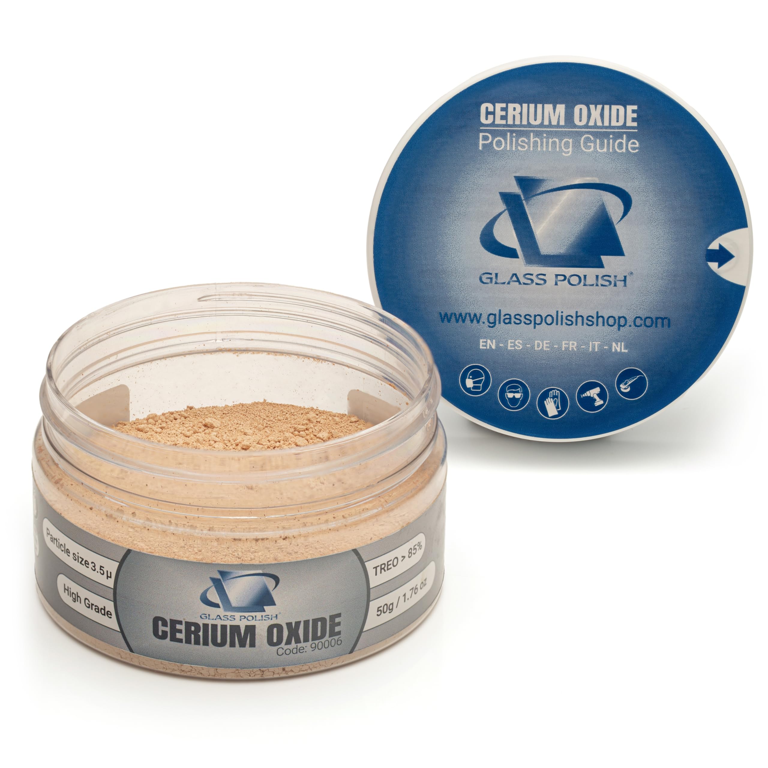 Glass Polish 1.76oz (50g) Cerium Oxide High Grade Glass Polishing Powder - TREO 85% - 3.5 microns - GP90006