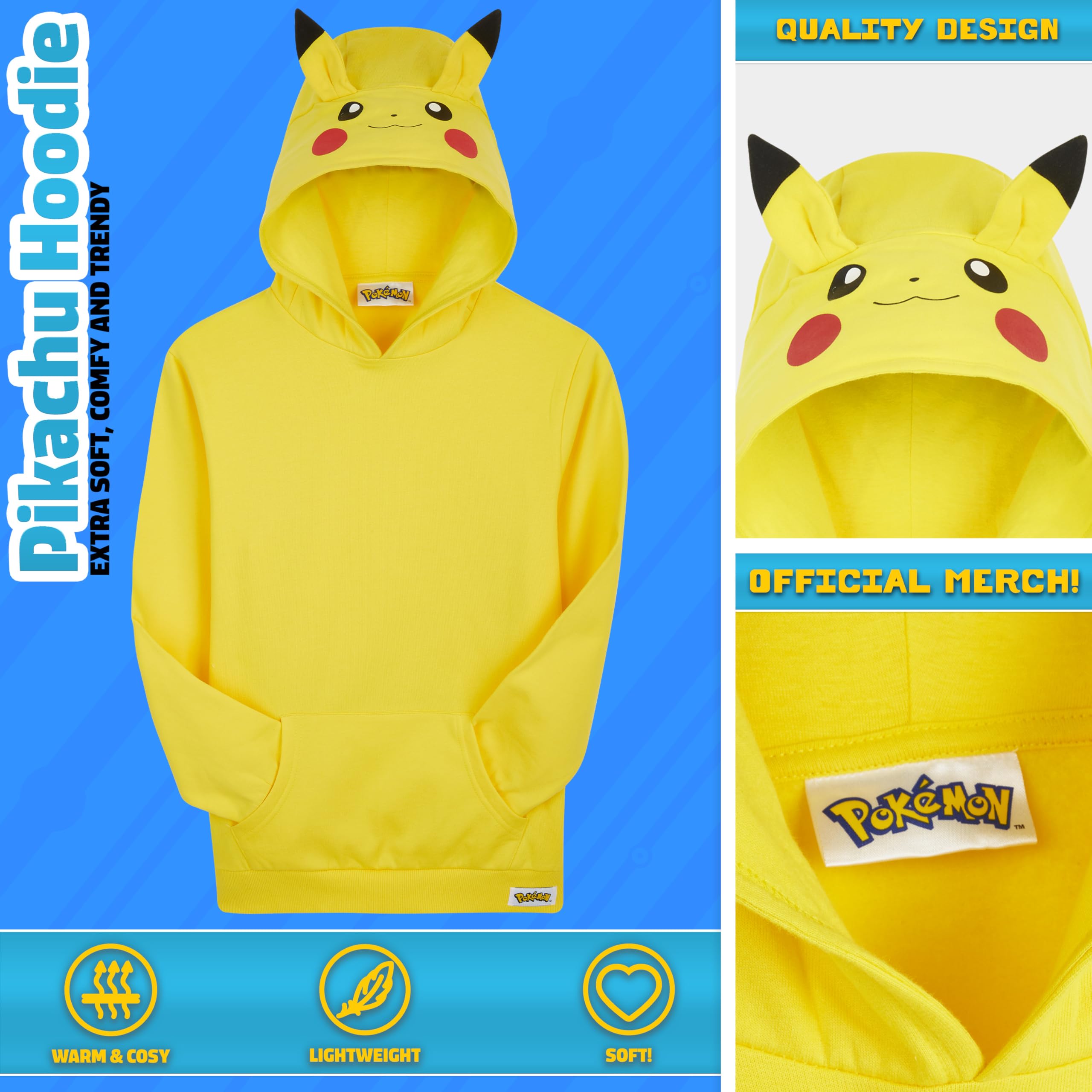 Pokémon Felpe con Cappuccio per Bambini e Ragazzi, Felpa Comoda con Tasca a Canguro