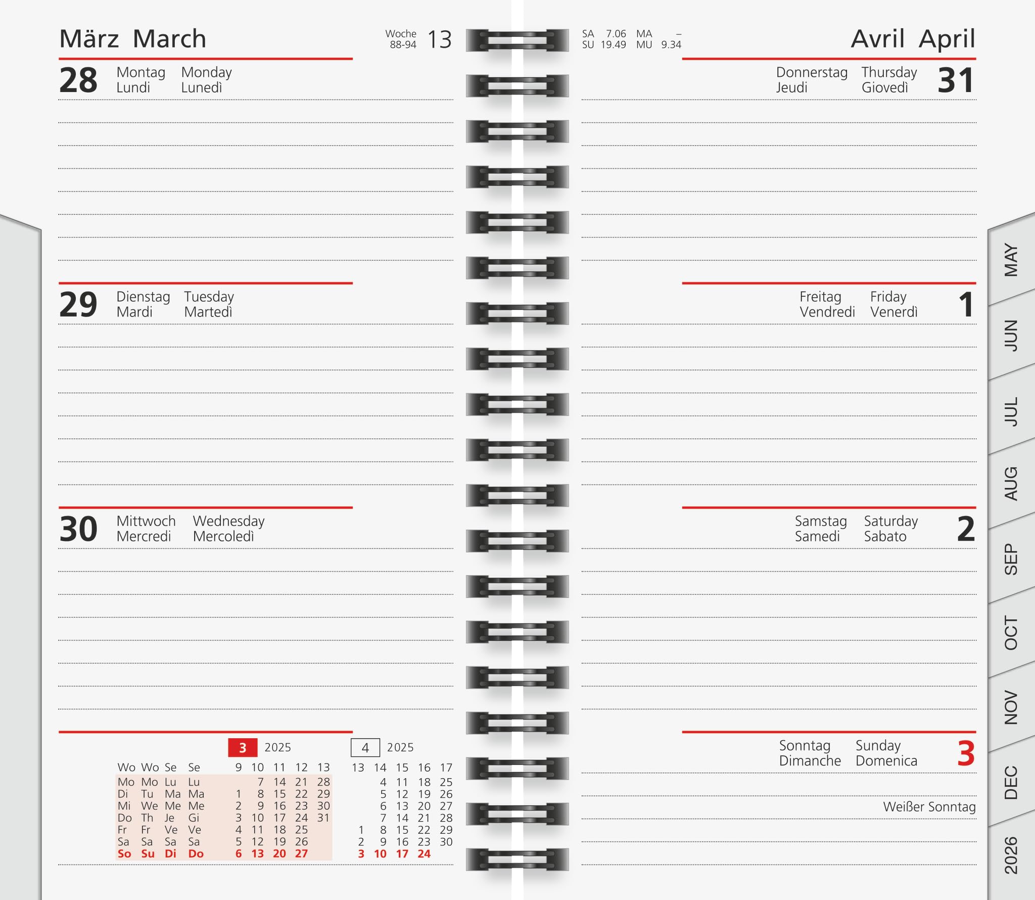 rido/idé Weekly replacement calendar model pocket planner int. (2025), 2 pages = 1 week, A6, 144 pages, white