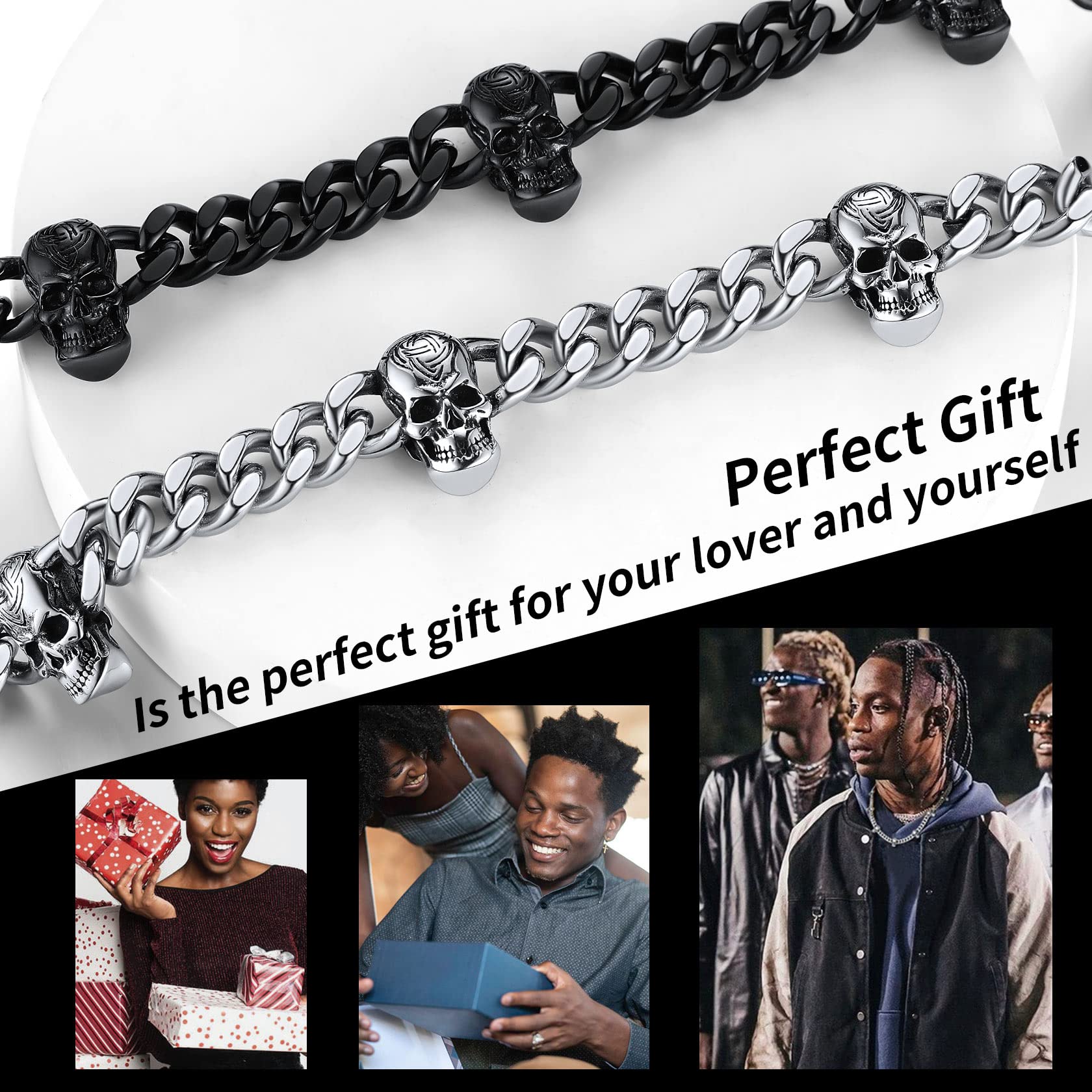 ChainsHouse Collana Catena Spessa da Uomo Metal Choker Collana Cubana Classcia con Spina Teschio StileTribale Punk Rock Gotico Larghezza 9mm Collana Corta Figo Hiphop Moda