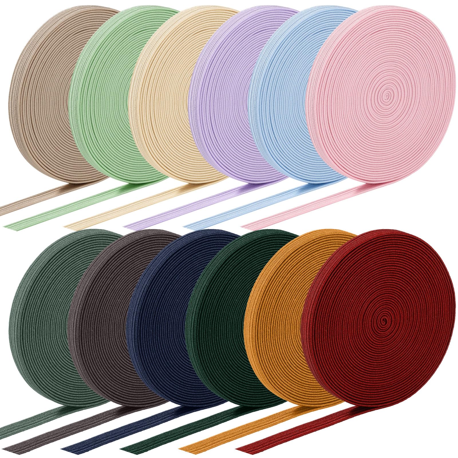 WILLBOND 12 Rolls Elastic Band Stretch,1/4 Inch X 4.4 Yard,Morandi Colors