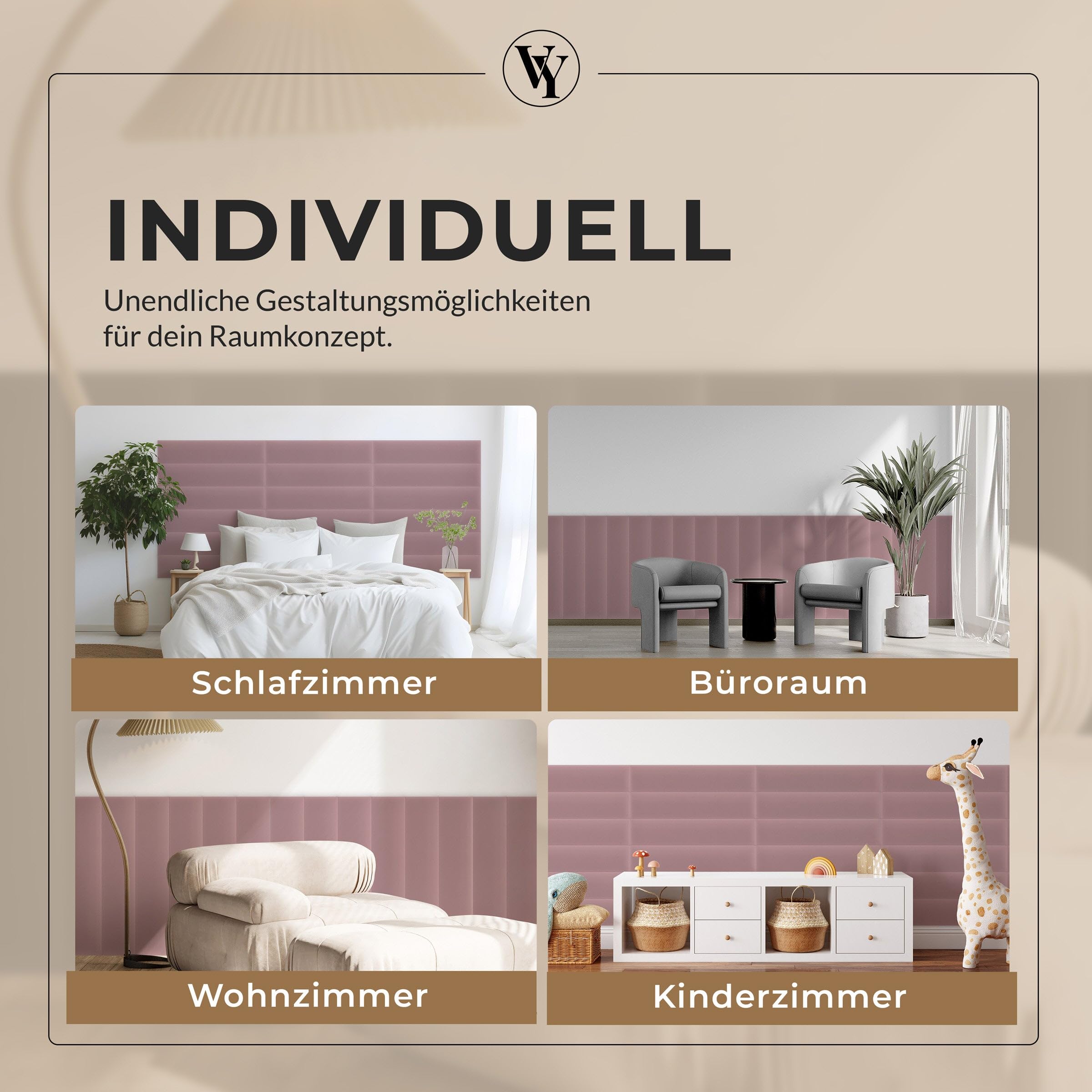 Wandpolster Wandkissen Rechteck – Samt, Polsterplatte 90 x 30 cm, Polsterpaneele, Oeko-TEX, Made in EU, Rosa M08