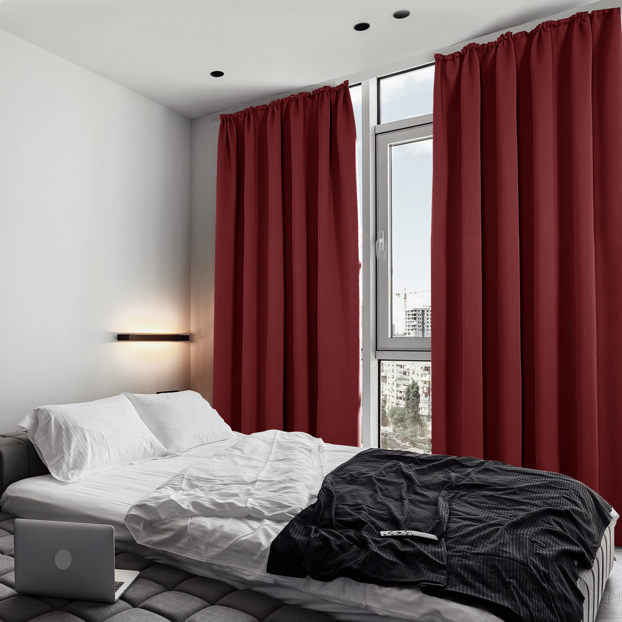 Deconovo Rideau Occultant Thermique Galon Fronceur Salon Chambre Rouge