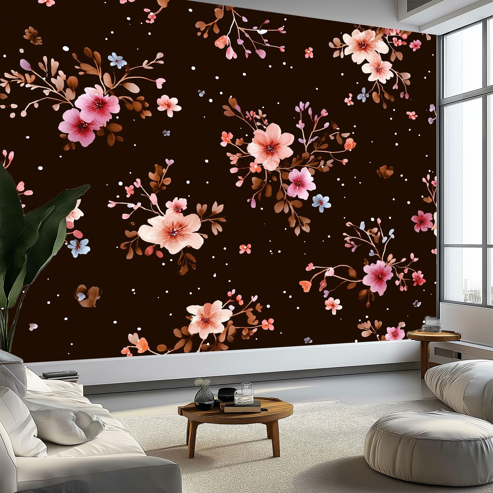 Panoramiczna tapeta w stylu vintage, kwiatowy szampański, z nadrukiem, 200 x 140 cm, czarna tapeta z włókniny z efektem 3D, dekoracja ścienna do salonu i pokoju dziecięcego, gobelin fotograficzny XL