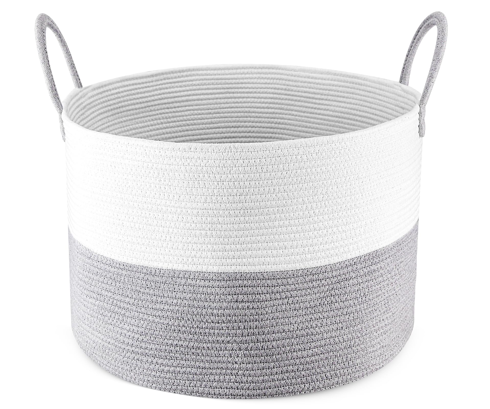 Housiney Laundry Basket with Handle, Decorative Blanket Basket for Living Room Toy Laundry Hamper, Baby Woven Storage Baskets Toy Storage Bins Organizer, Mix Grey White,1PCS