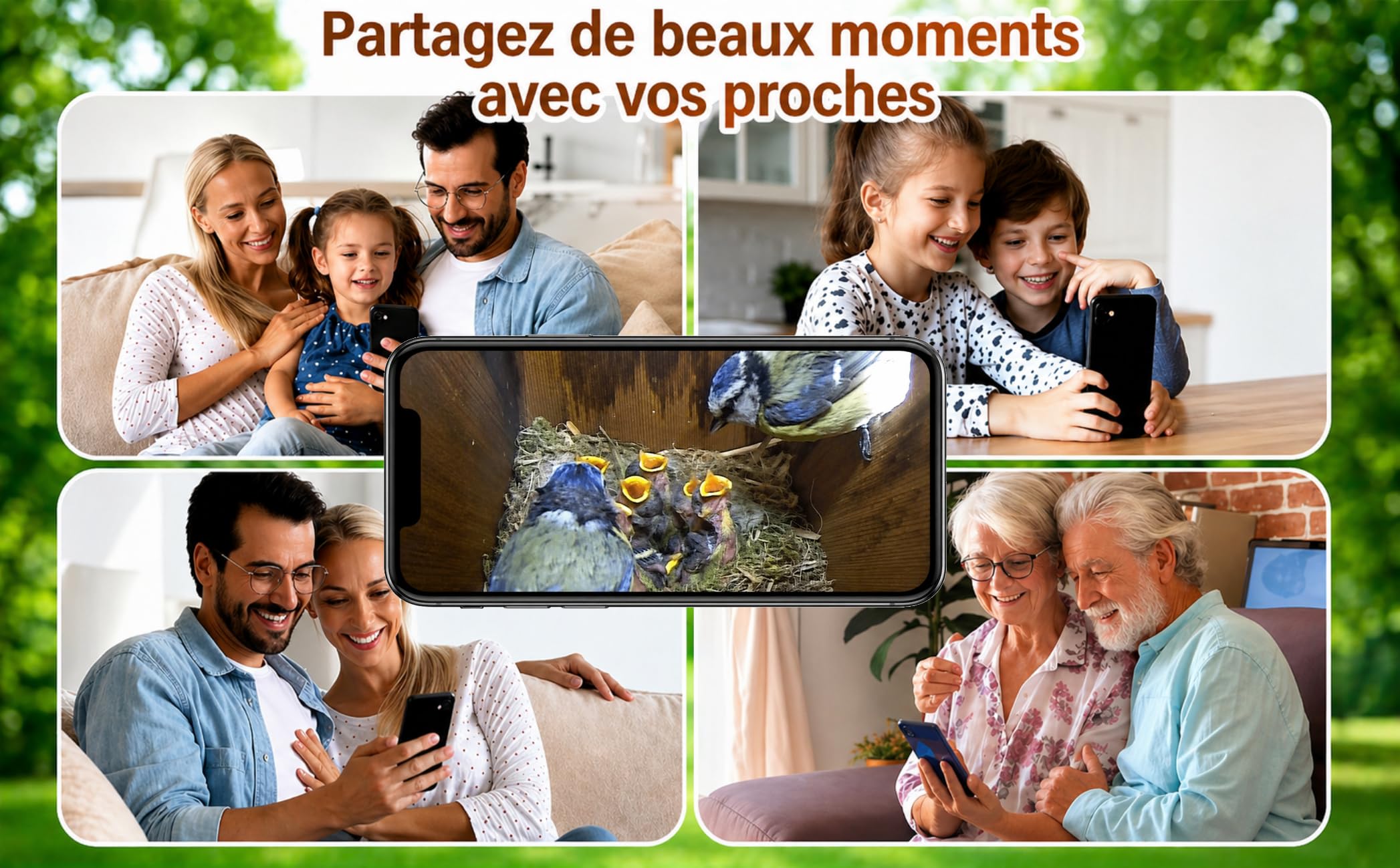 Nichoir intelligent avec caméra Wi-Fi 5 MP – Nichoir à énergie solaire pour observation des oiseaux en direct, détection de mouvement et alertes par application, nichoir en bois résistant aux