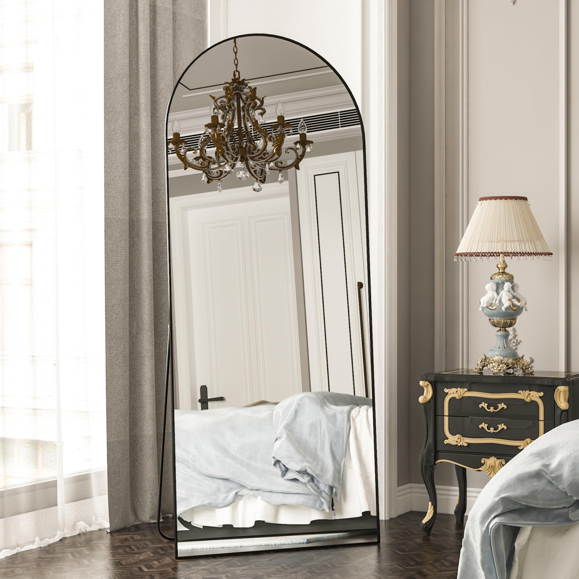 CONGUILIAO 65"x24" Full Length Mirror, Black Aluminum Alloy Frame Arched, Floor Mirror with Standing, Full Body, Wall,Large Dressing for Bedroom