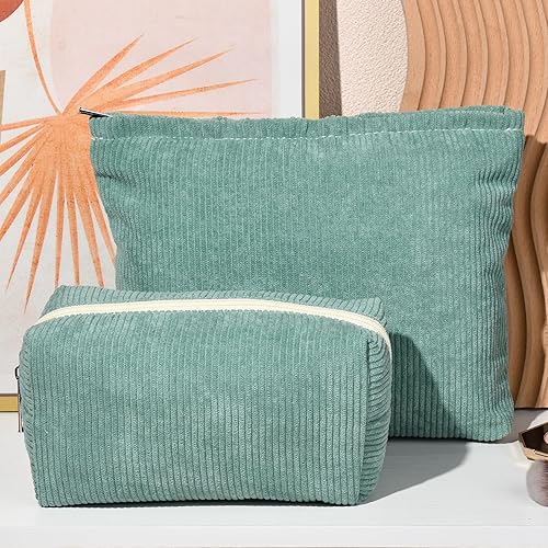 Miniatura 7 de Bolsa de maquillaje de 2 piezas, bolsa grande de pana para cosméticos, bolsa de aseo de viaje, bolsa de aseo de viaje, organizador de brochas de