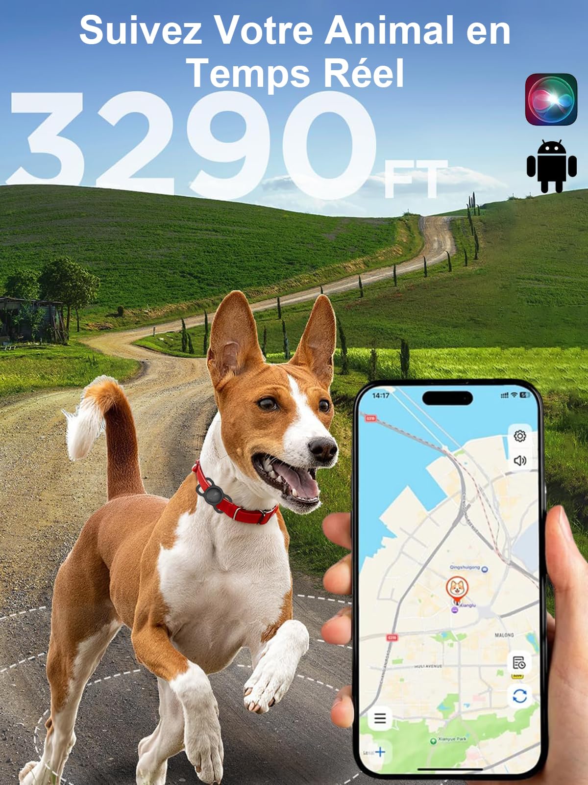 Collier GPS Chat, GPS Chien avec Suivi de Localisation en Temps Réel, Mini Traceur Chat, Traceur Chien sans Abonnement, Compatible iOS/Android, Longue Autonomie, Peut être Porté avec Un Collier, Noir
