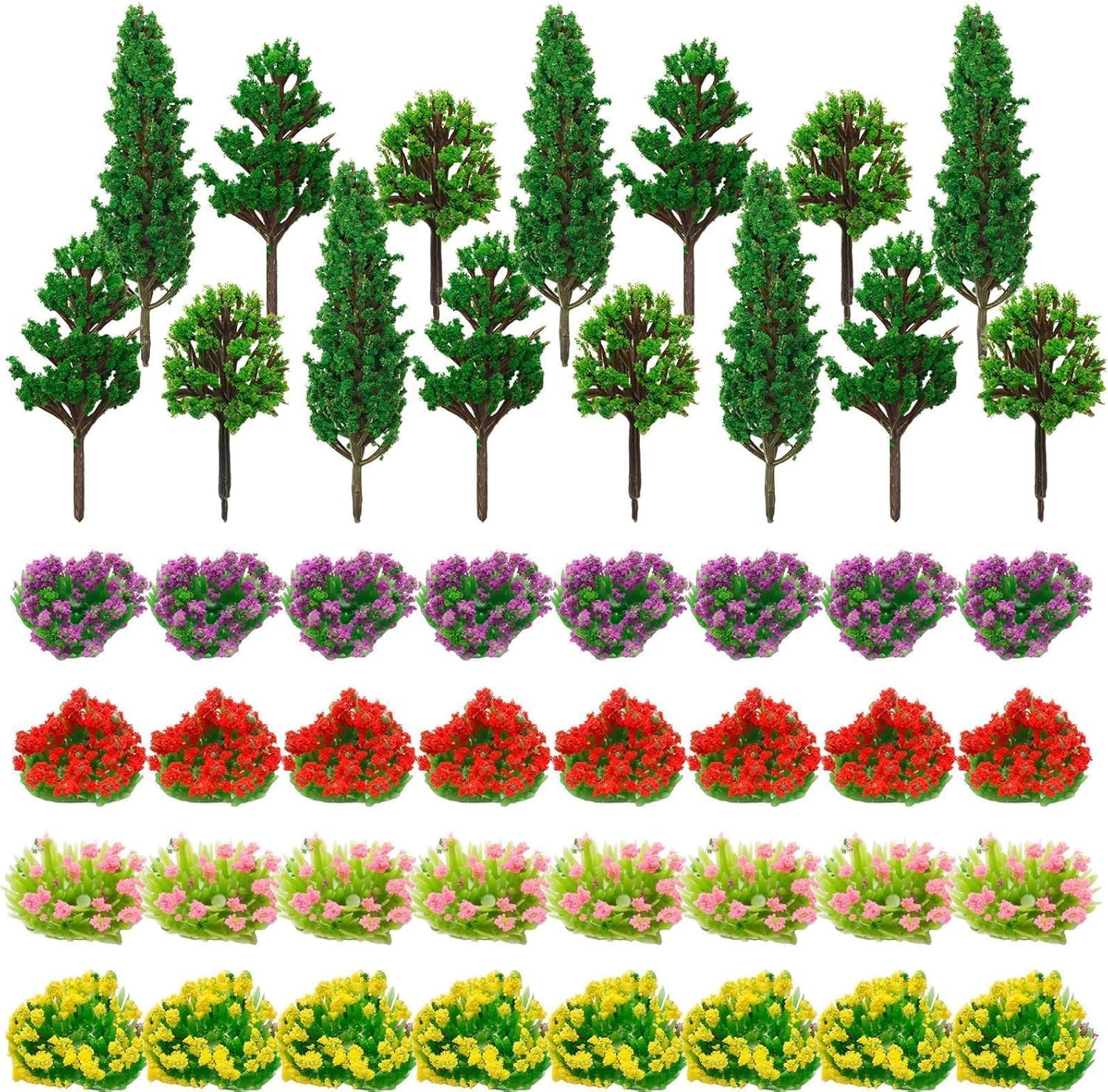 GW Box 47 Pcs Model Trees Mixed Model Flower Trees Colourful Flower Trees Grass Architecture Mini Trees for Train Landscape, Building Model, Military Layout, and Dioramas