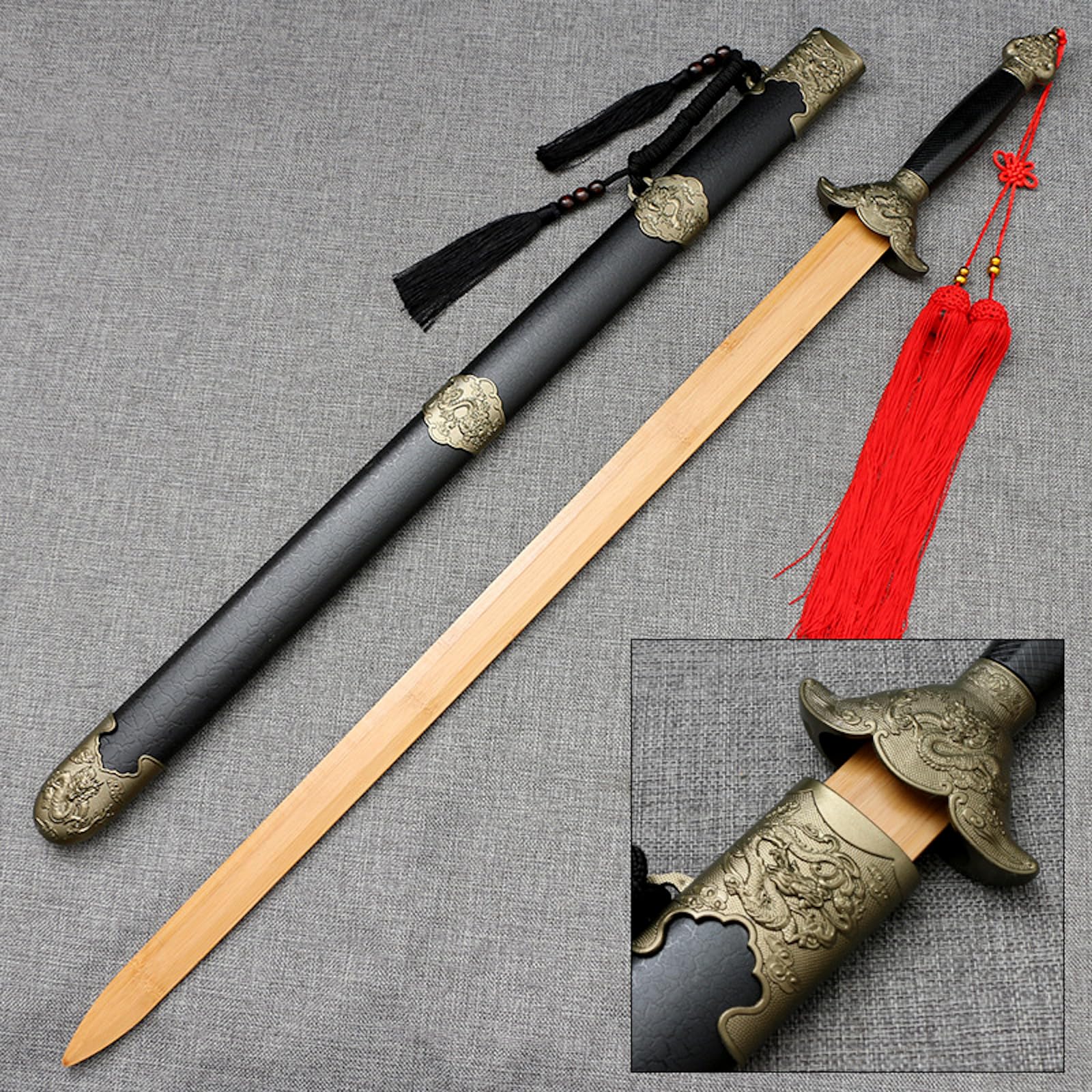 Espada de Tai Chi de Madera 98cm Hecha a Mano para Artes Marciales