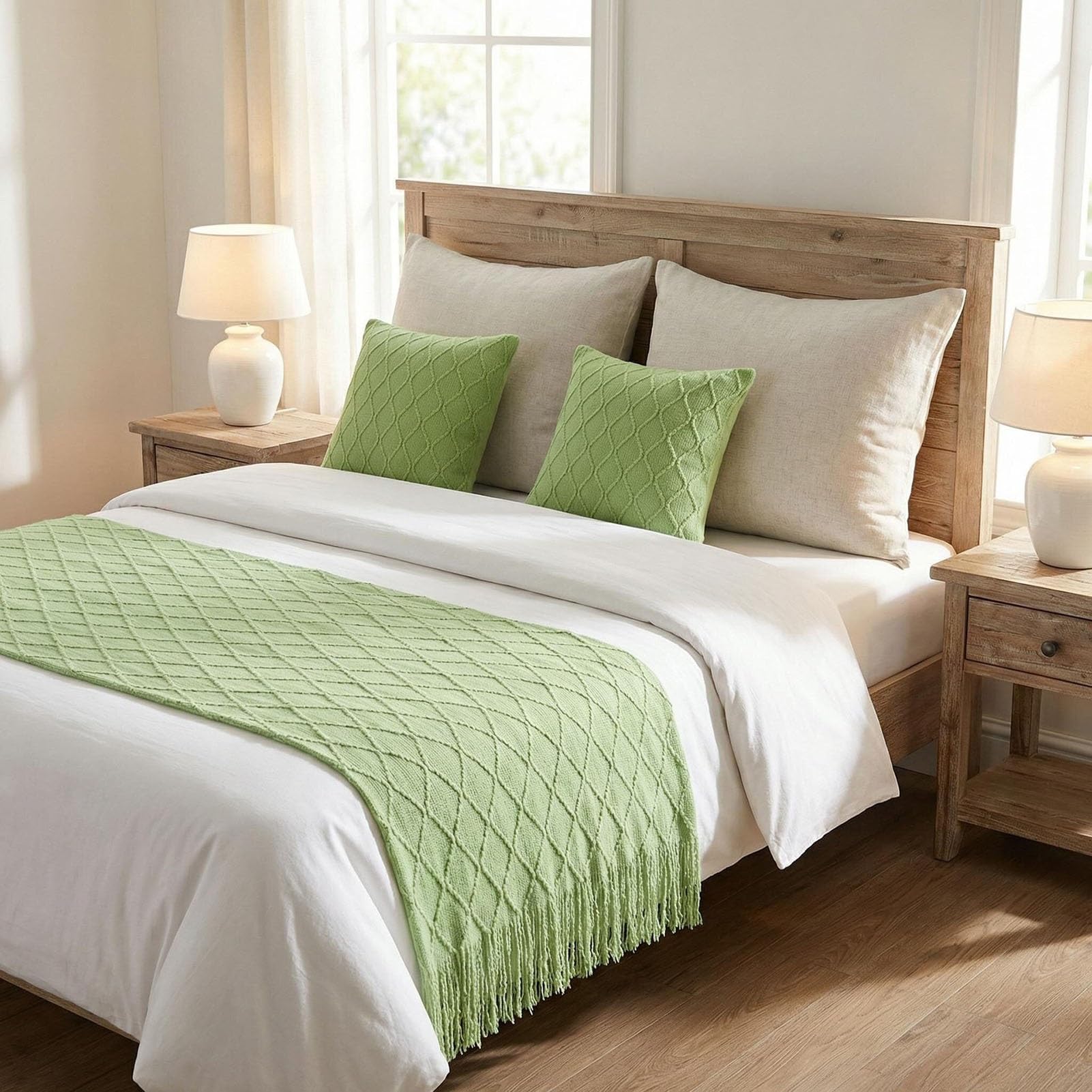 HFDJRWK Soft Footboard Towel, Fade-resistant Hotel-style Bedspread, Footboard Blanket for Queen, Twin, Single, and King-size Beds(Green(A),60x230 cm)