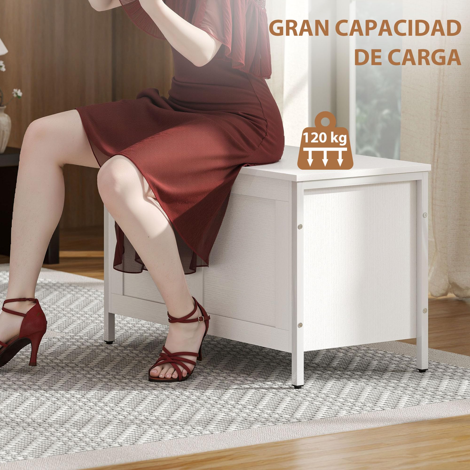 HOMCOM Camera da letto Cassapanca 95 L Panca di stoccaggio con coperchio Cerniera di sicurezza per corridoio Soggiorno 80x40x50 cm Bianco venato