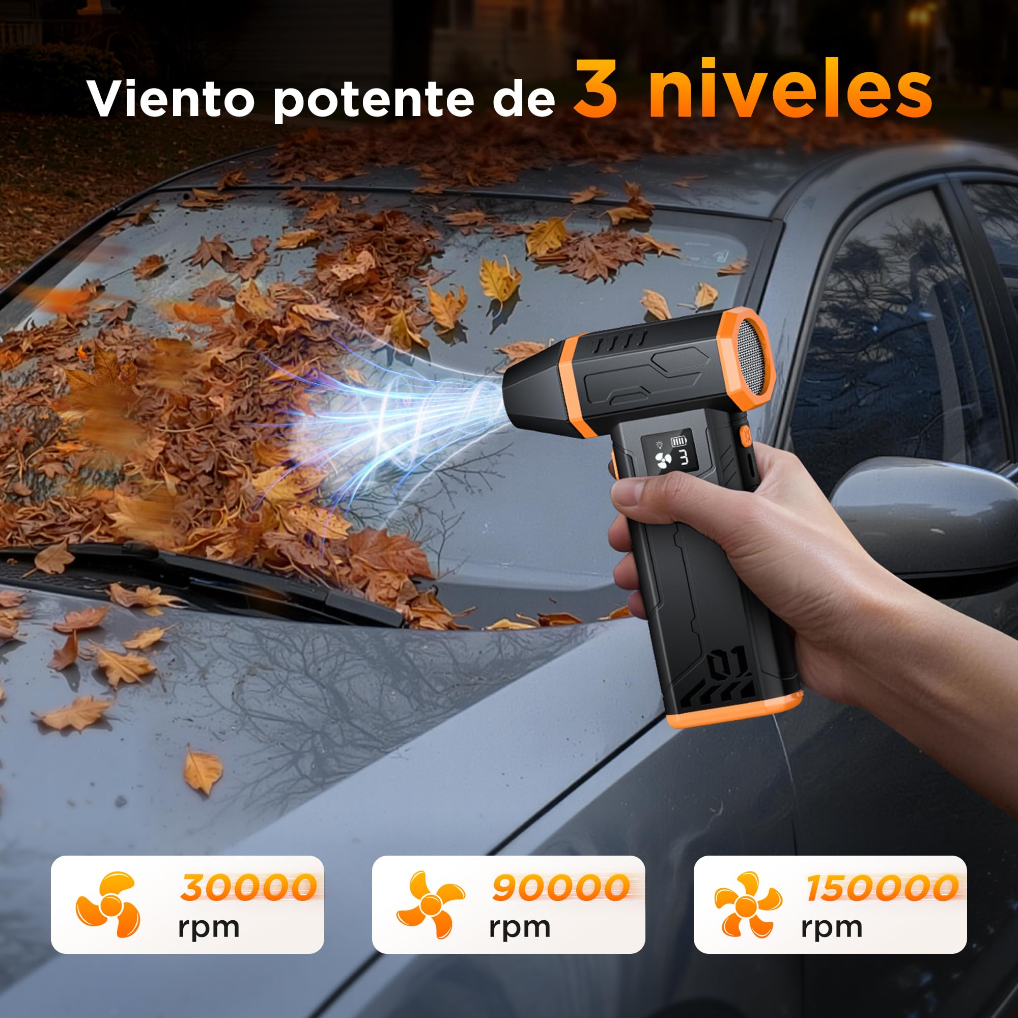 VIWAVE Soplador de Aire Potente,150000 U/min 3 Velocidades Aire Comprimido Limpieza PC,Soplador de Aire para PC con luz LED,Mini soplador Bateria de Larga duración para PC Teclado Laptop Coche