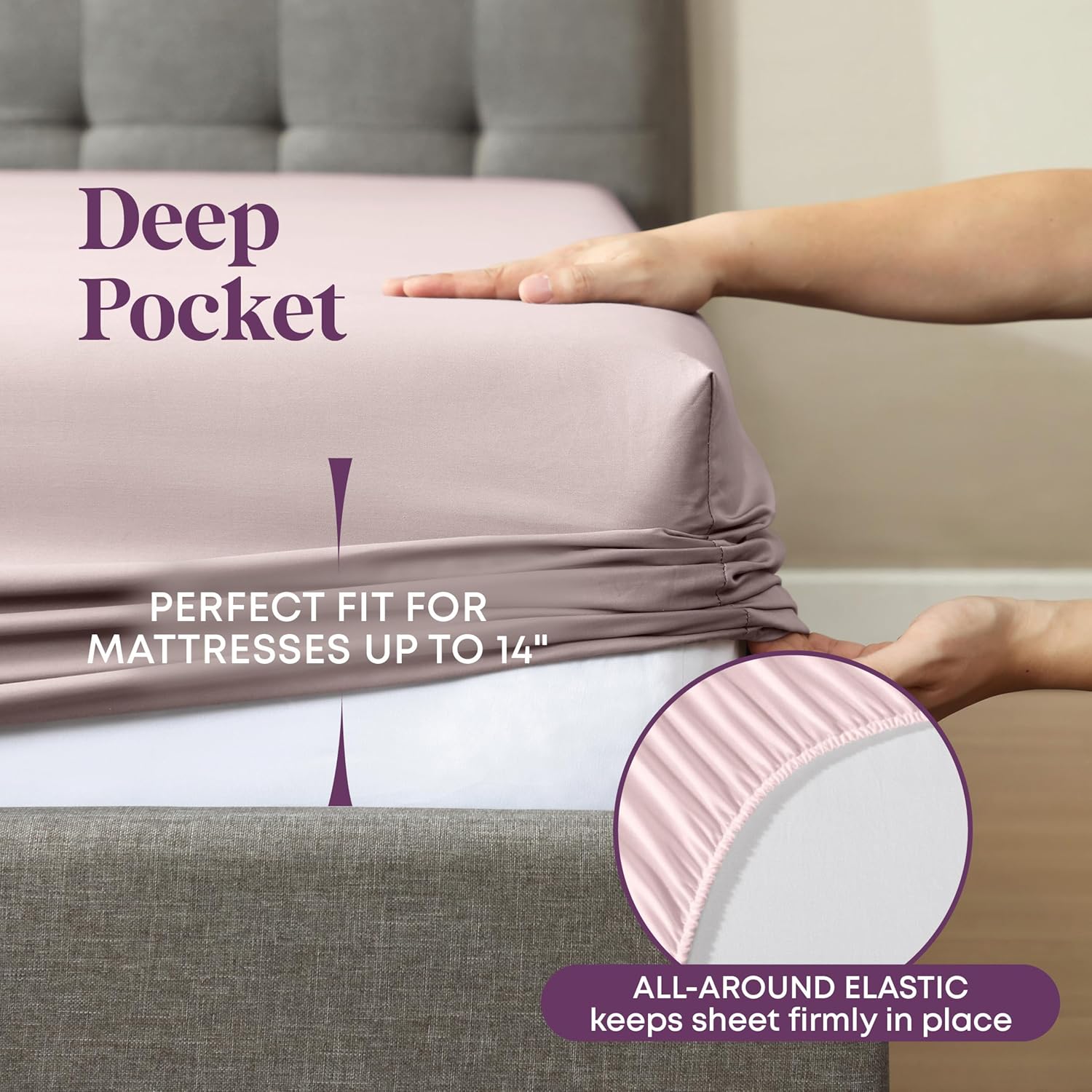 CirclesHome King Size (78 x 80) Poly Cotton Sateen Fitted Sheet - Ultra Soft and Comfortable Bed Linen Sheet - Protects Mattress from Dirt, Dust, and Debris - Skin Friendly and Breathable (Pink)