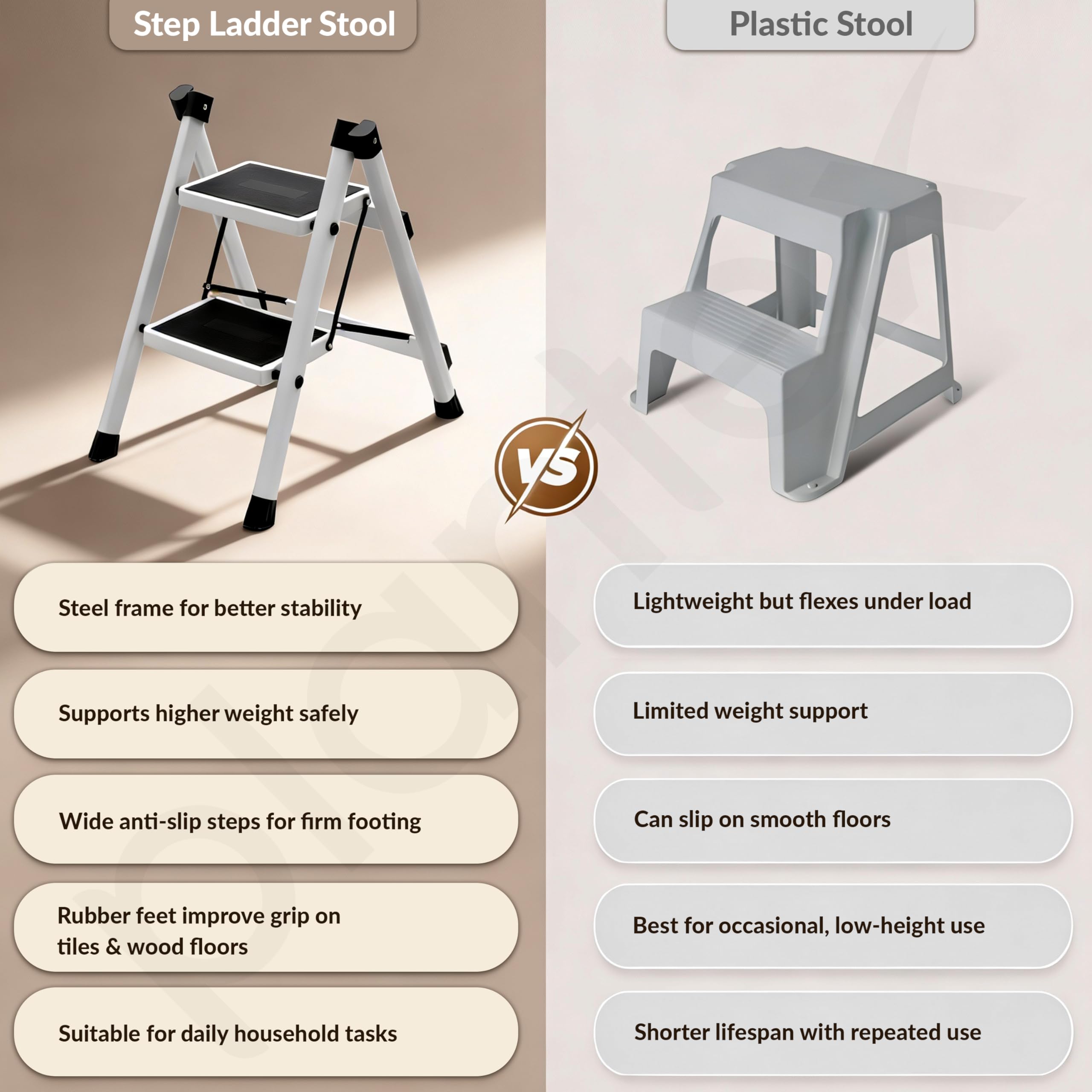 Plantex 2 Step Ladder for Home Use/Wide Anti-Slip Heavy-Duty Step Stool/Lightweight Kitchen Ladder (White) — Amazon image 8