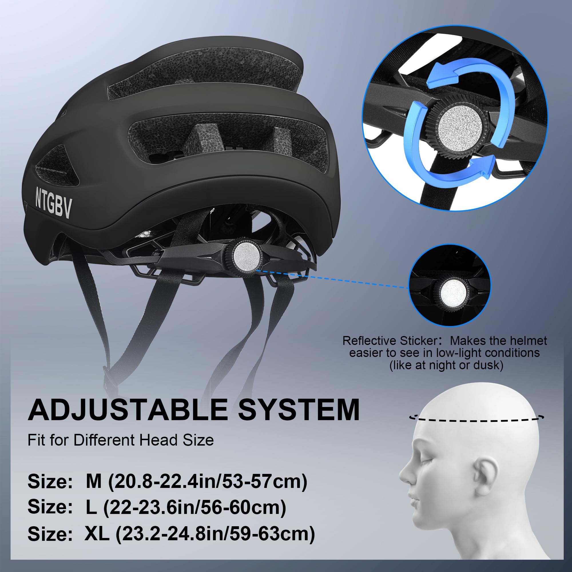 Amazon.com : NTGBV Adult Bike Helmet for Men/Women with Helmet Bag  2Removable Moisture Liners Adjustable Dial Comfort Fit Lightweight  Shockproof CPSC Safety Certified for Road/Urban-Commute/MTB Matte Black M :  Sports & Outdoors