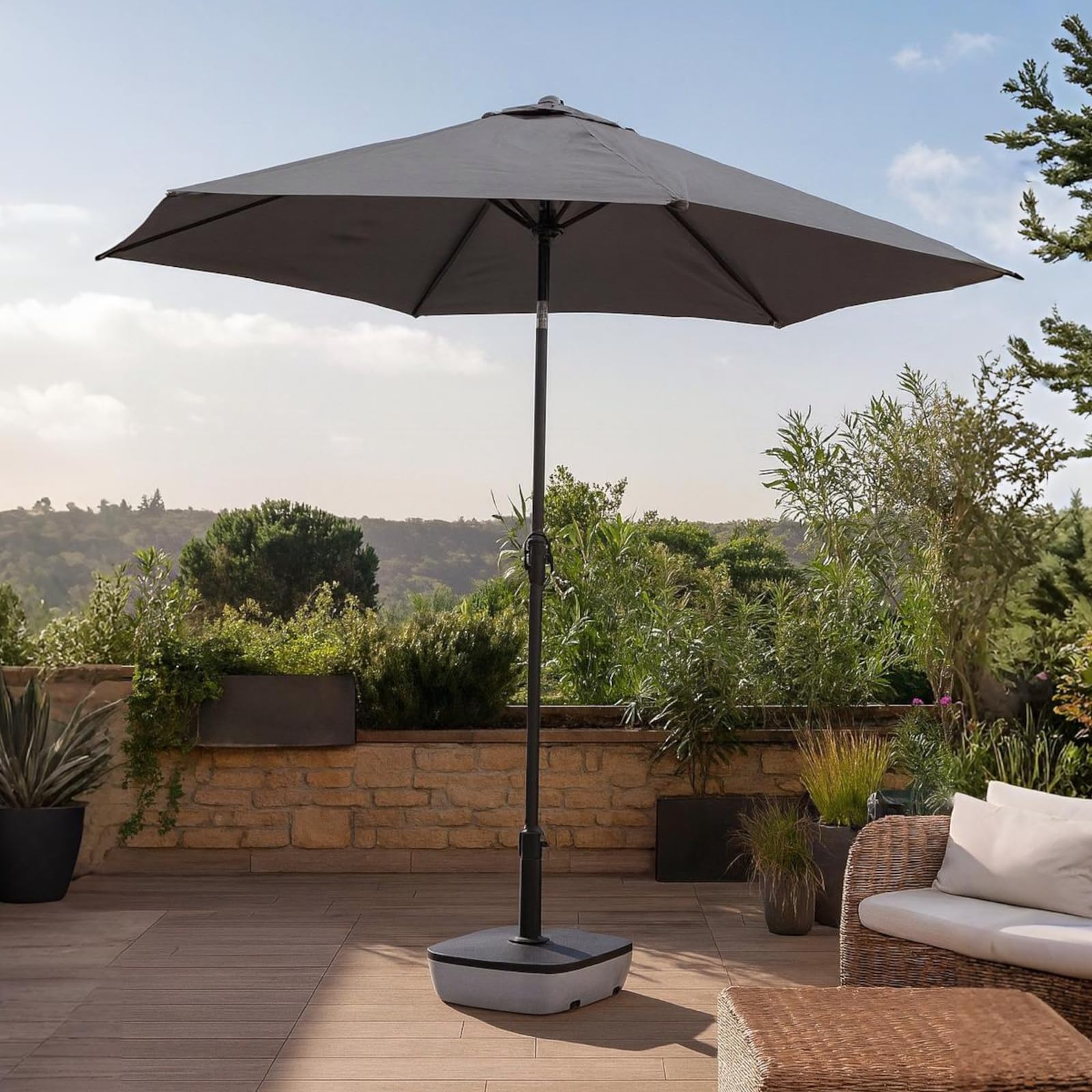 BURI Pied de parasol à roulettes pour parasol de 3,5 à 5 cm - Pied de parasol de qualité supérieure à remplir jusqu'à 32 kg - Gris