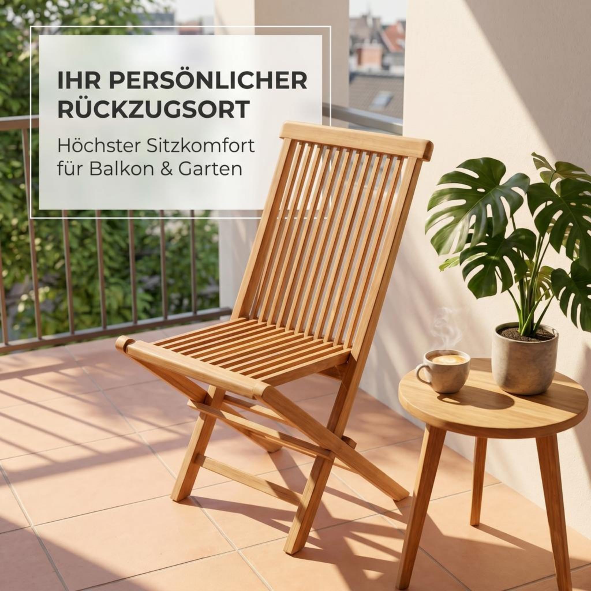 SAM Premium Klappstuhl Menorca, Balkonstuhl Teakholz massiv lackiert, klappbarer Gartenstuhl ohne Armlehnen bis 150 kg, wetterfest für Garten Terrasse Balkon Wintergarten Outdoor, Unikat