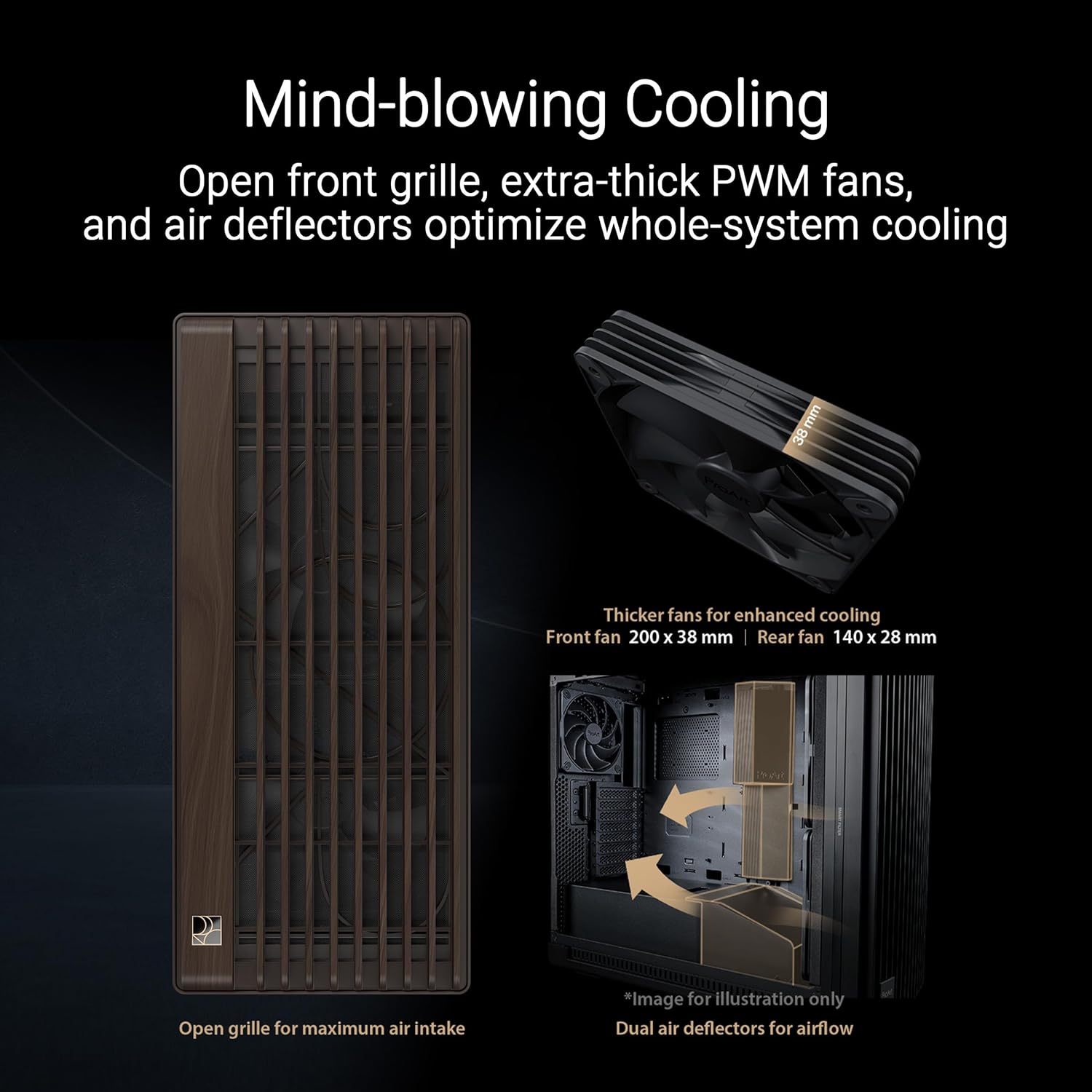 ASUS ProArt PA602 Wood Edition Retro Brown E-ATX Mid-Tower Case with Tempered Glass, 440 mm GPU Support, 420 mm Radiator & 3 Pre-Installed Fans