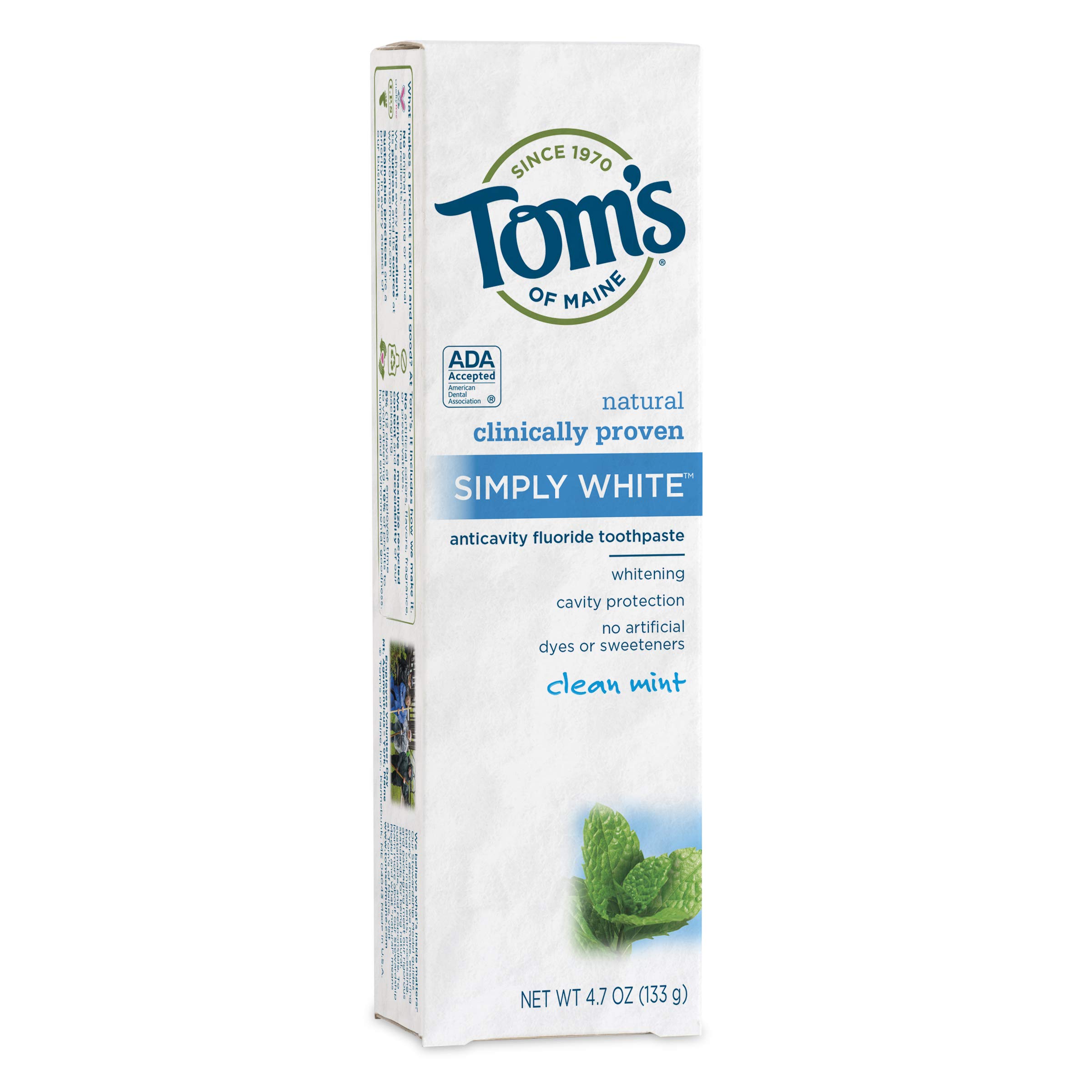 Tom's of MaineNatural Simply White Fluoride Toothpaste, Clean Mint, 4.7 Ounce