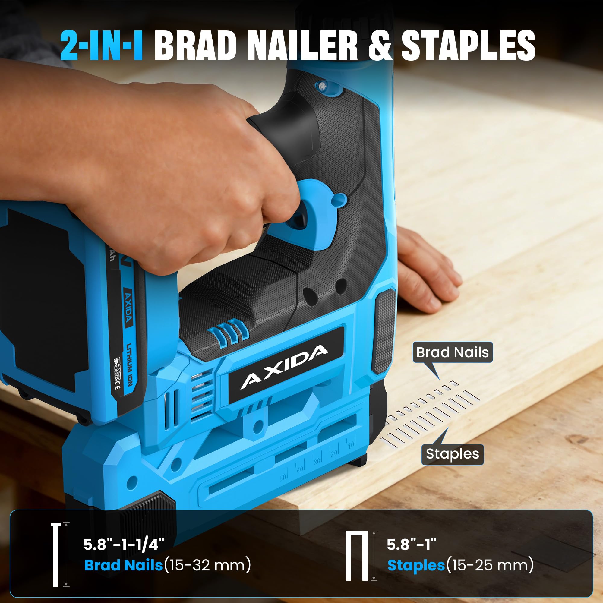 Power Brad - Pistola de clavos inalámbrica con 2 baterías de 4.0 Ah, calibre 18 2 en 1, pistolas de grapas eléctricas para tapicería y carpintería