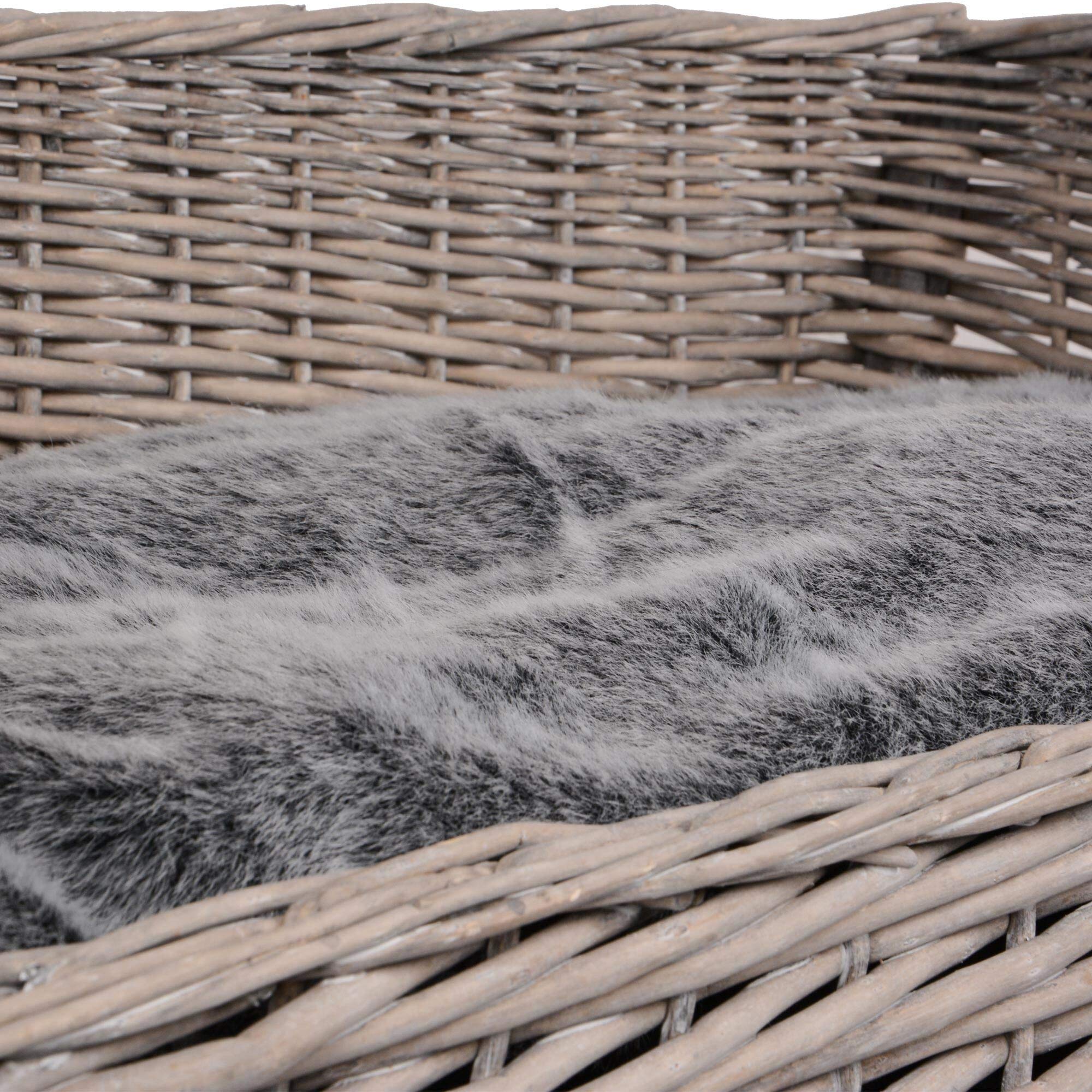 UNUS Panier pour Chien en Osier avec Coussin - Gris - Carré, pour Chiens Petits et Grands 88 cm de Largeur