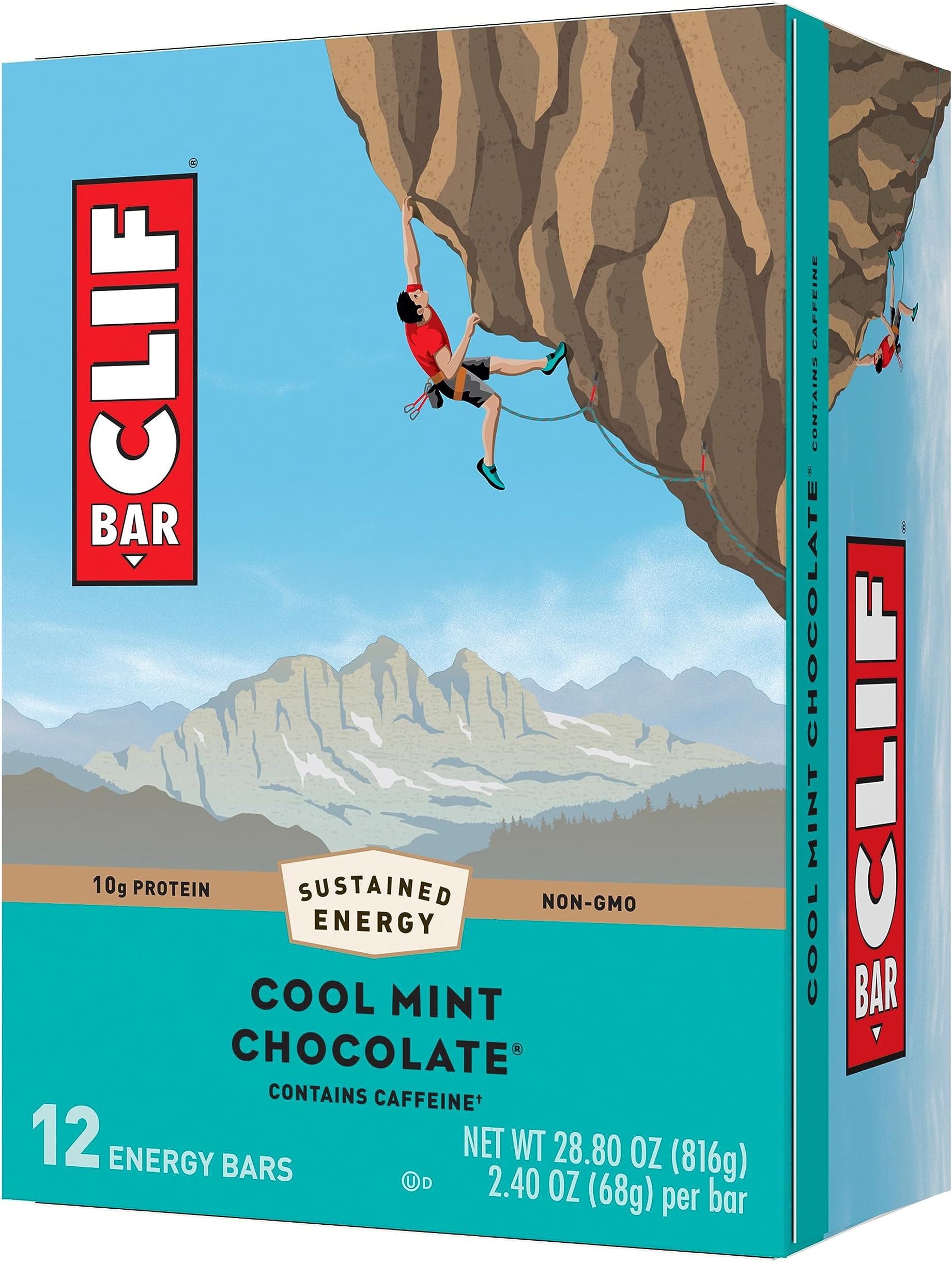 Cool Mint Chocolate with Caffeine - Made with Organic Oats - Non-GMO - Plant Based - Energy Bars - 2.4 oz. (12 Pack)