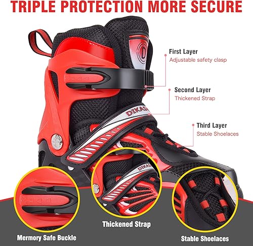 Miniatura 3 de Patines en línea ajustables negroazulrojo para niños niñas mujeres hombres talla de patines iluminados para adultos para exteriores interiores y