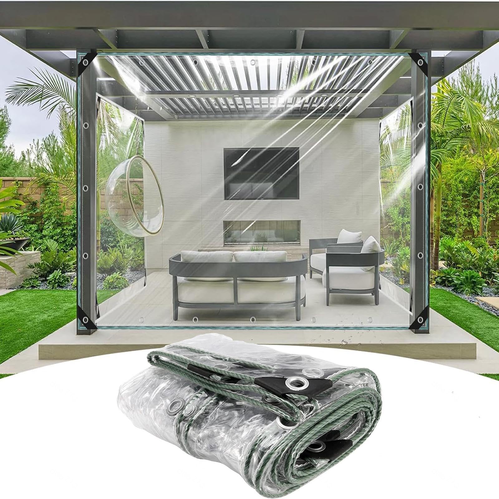Transparent Tarpaulin Heavy Duty, 400g/㎡ Pvc Clear Waterproof Tarpaulin,Reinforced Eyelets,Gazebo Garden Carport Waterproof Side Panels, Protective Tarp,LxW-3.7x2.7m/12.1x8.9ft