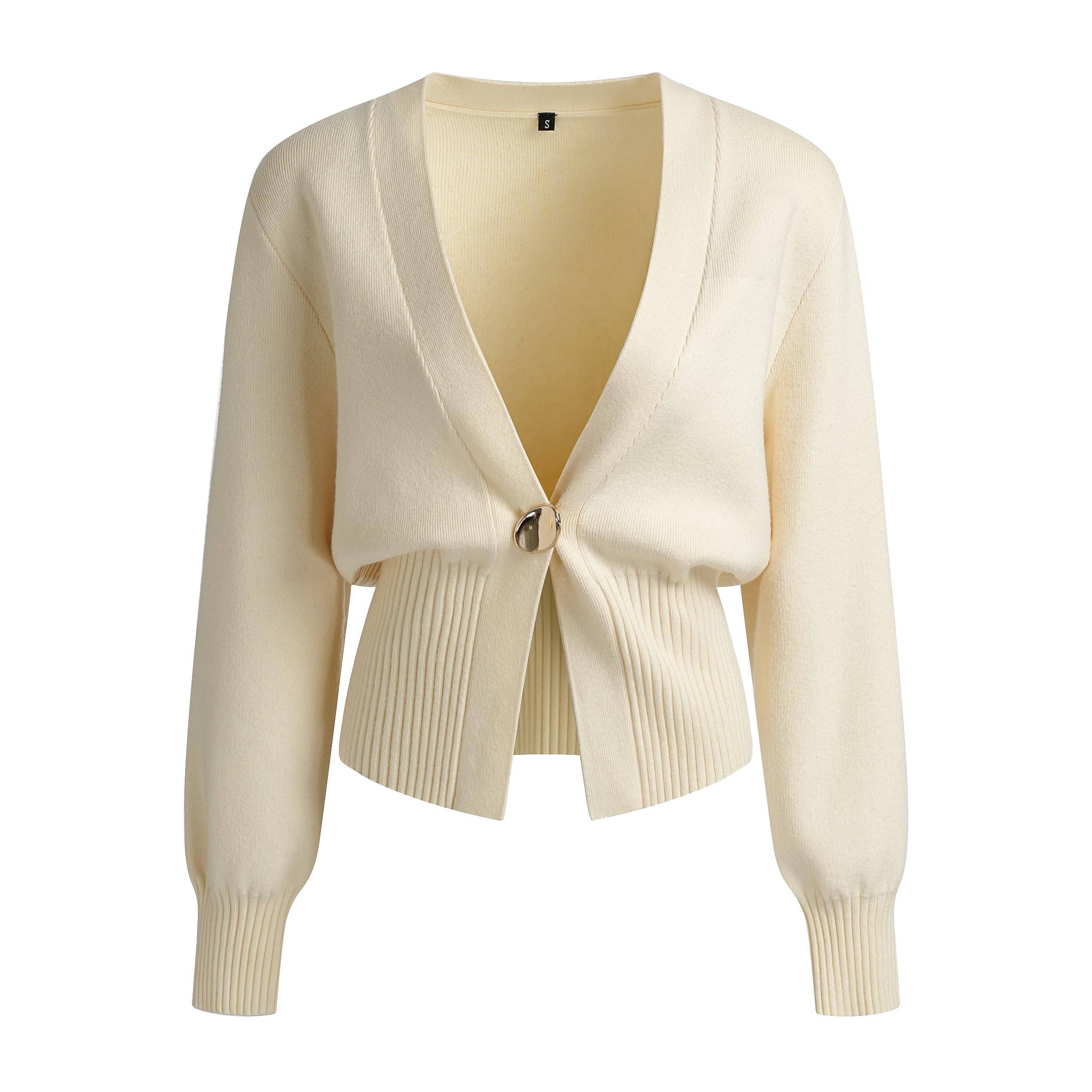 Anienaya Women Knitted Cardigans Sweater Long Sleeve V-Neck Lightweight One Leaf Metal Button Down Outwear