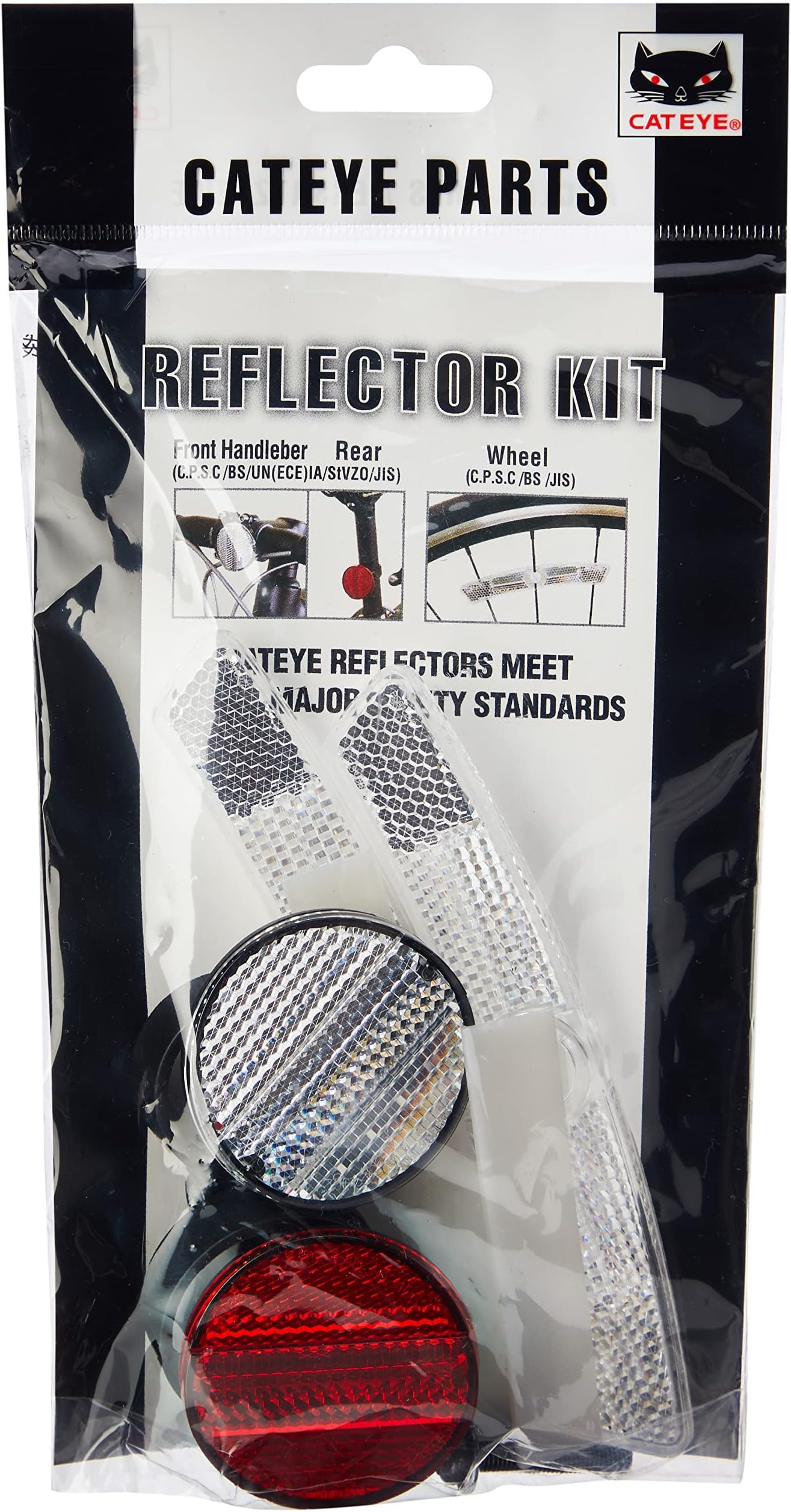 CatEye Bicycle Reflector Kit - High-Visibility Front, Rear & Wheel Reflectors for Night Safety | Universal Fit, Weather-Resistant & Tool-Free Installation | Essential Bike Reflectors Set | Front Light
