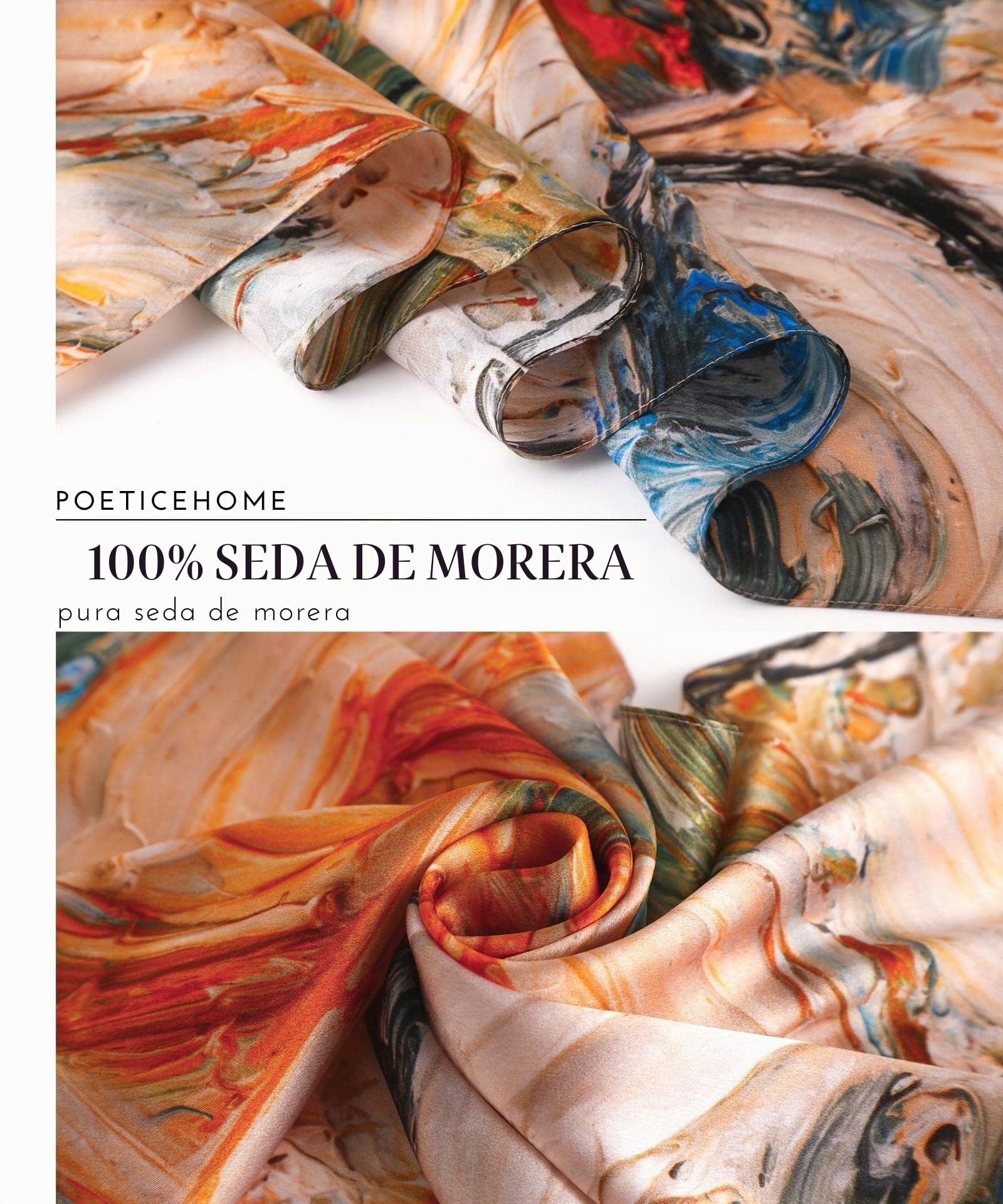 PoeticEHome Pañuelo Largo de Seda 100% Mulberry 170x53cm - Chal Suave y Ligero para Mujer, Ideal para Cuello, Cabello y Cabeza - Caja de Regalo