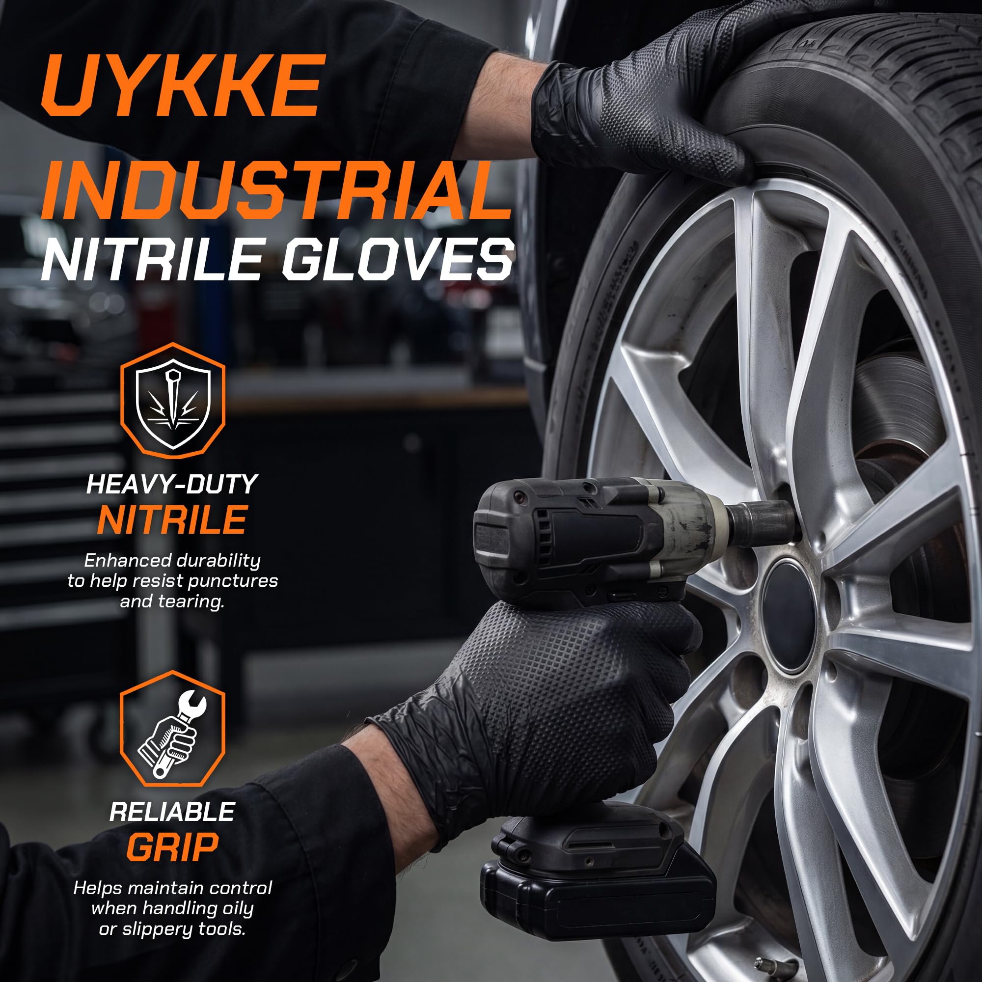 Guanti in nitrile spessi 10 mil, guanti industriali usa e getta con texture a diamante, resistenti, senza lattice (100, L)
