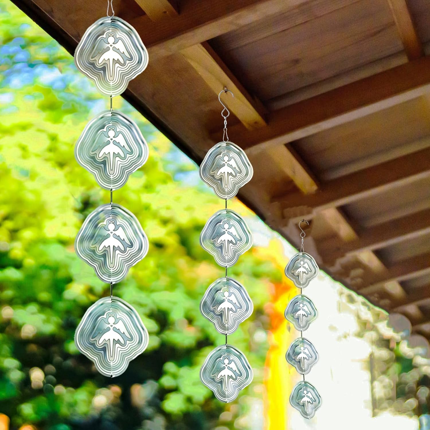 Angel Bird Scare Discs Set-Highly Reflective Double-Sided Bird Reflectors,Extra Sparkly Metal Wind Spinner Outdoor Garden Decor, Bird Devices Deterrent to Scare Birds Away from Yard Patio Farm - Image 4