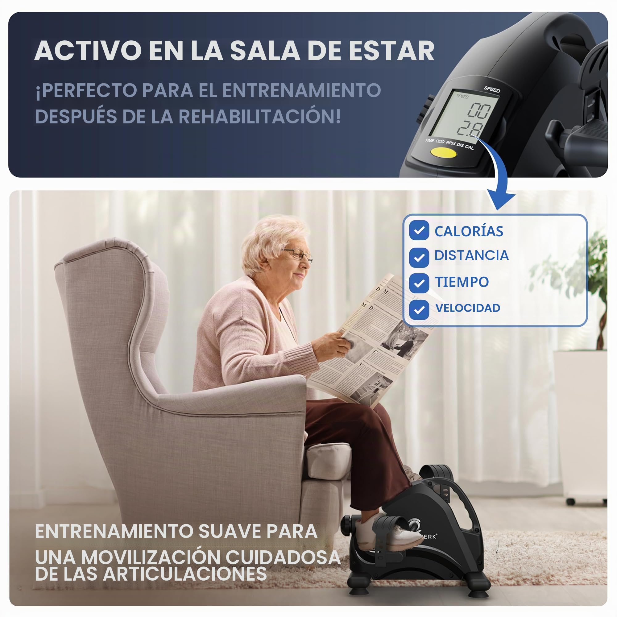HELDENWERK Juego básico de entrenamiento de pedales, certificado TÜV/GS, incluye correa de fijación y alfombrilla antideslizante, ejercitador de brazos y piernas para el hogar, para personas mayores