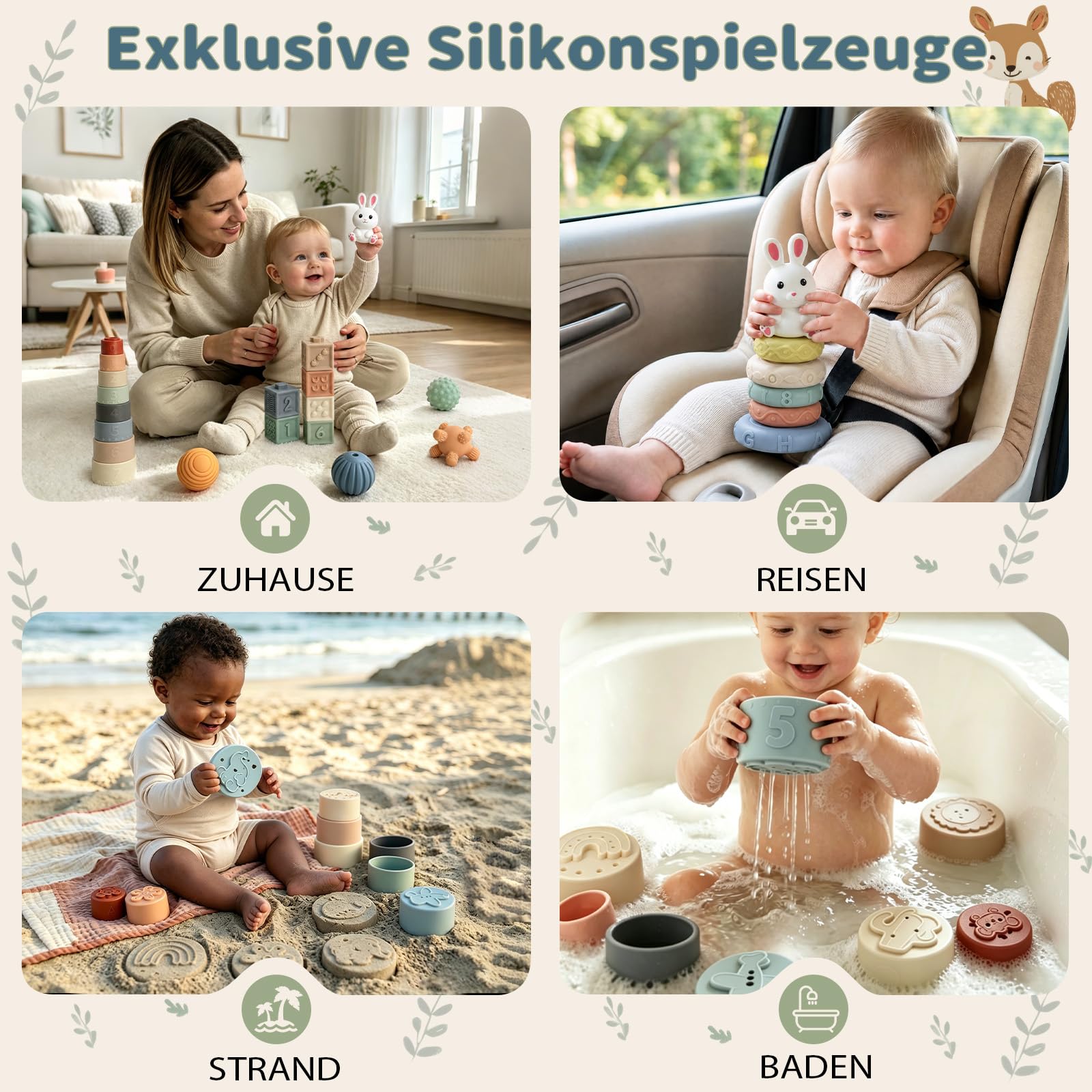 Anook Montessori Spielzeug Baby ab 6 Monate, Baby Spielzeug 6 8 9 10 Monate | Babyspielzeug ab 6 Monate mit Bausteine,Stapelbecher,Tücherbox Baby,Formsortierwürfel,Stapelturm,Geschenk für 6-12 Monate