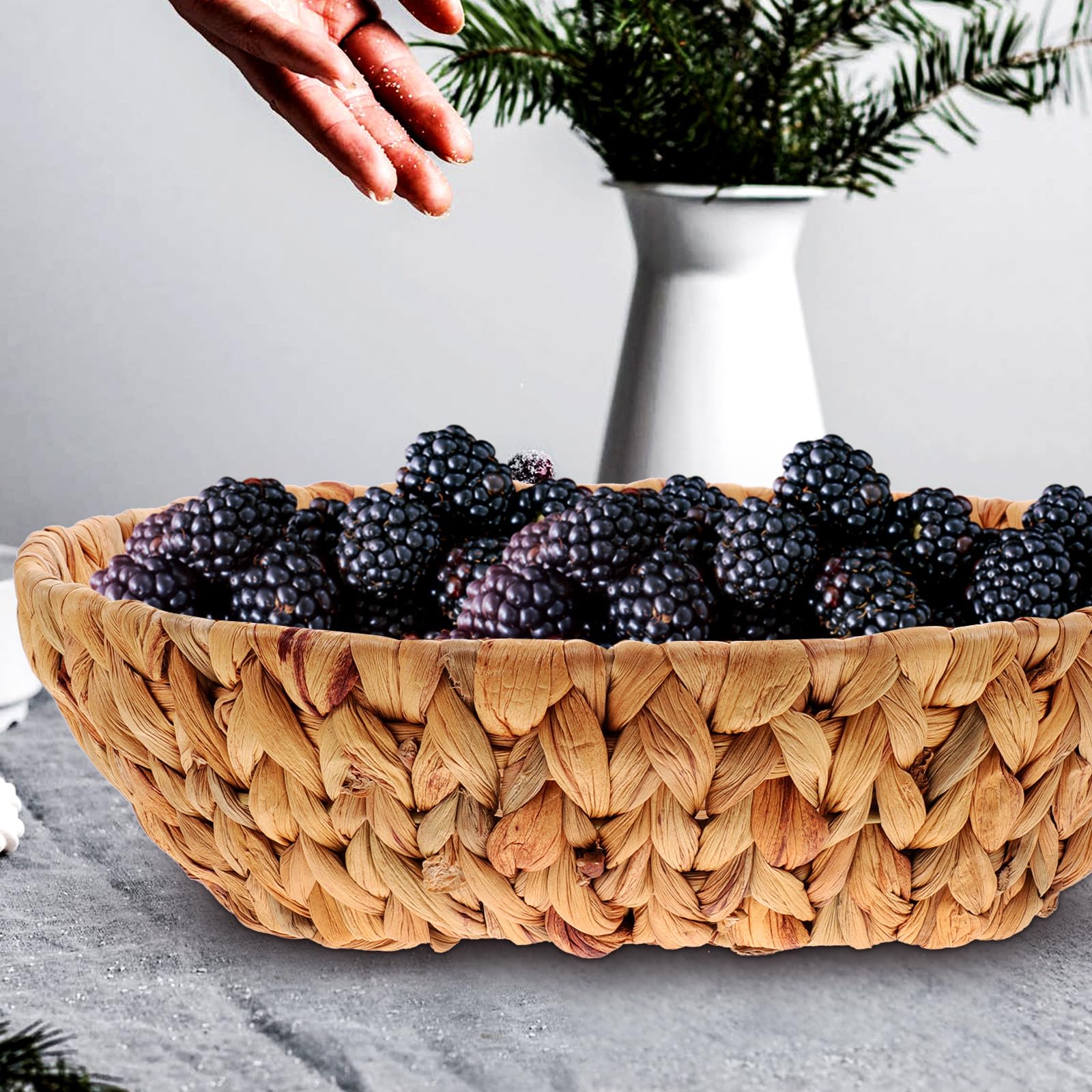 Mikinona Cesto Rotondo Intrecciato in Fibra Naturale per Snack e Alimenti, Design Semplice, Facile da Pulire, per Ufficio e Scuola