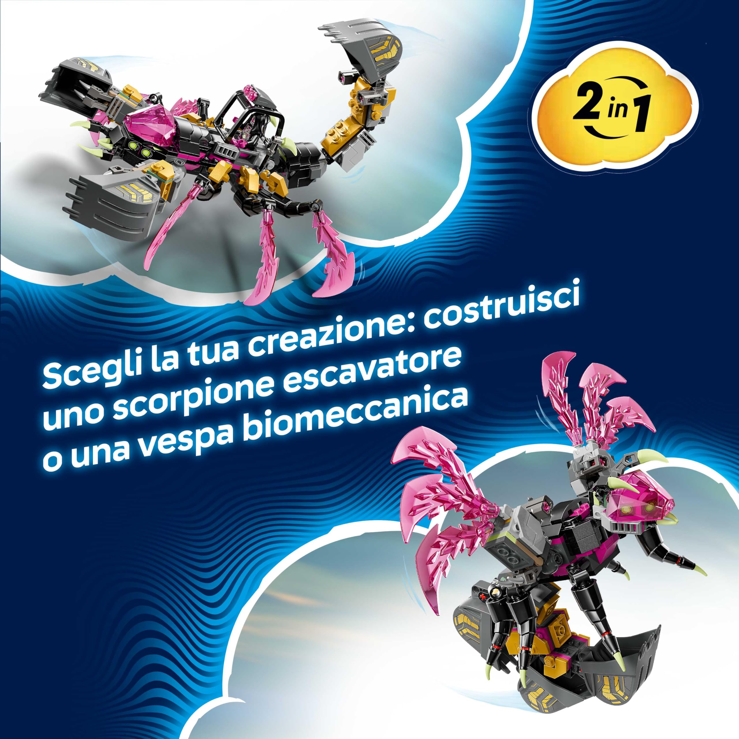 LEGO DREAMZzz 2 in 1 Scorpione Escavatore Giocattolo - Trasformabile in Figura di Vespa - con 3 Minifigure e Creatura del Tesoro Arancione da Collezione - Regalo per Bambini da 7 Anni in su - 71513